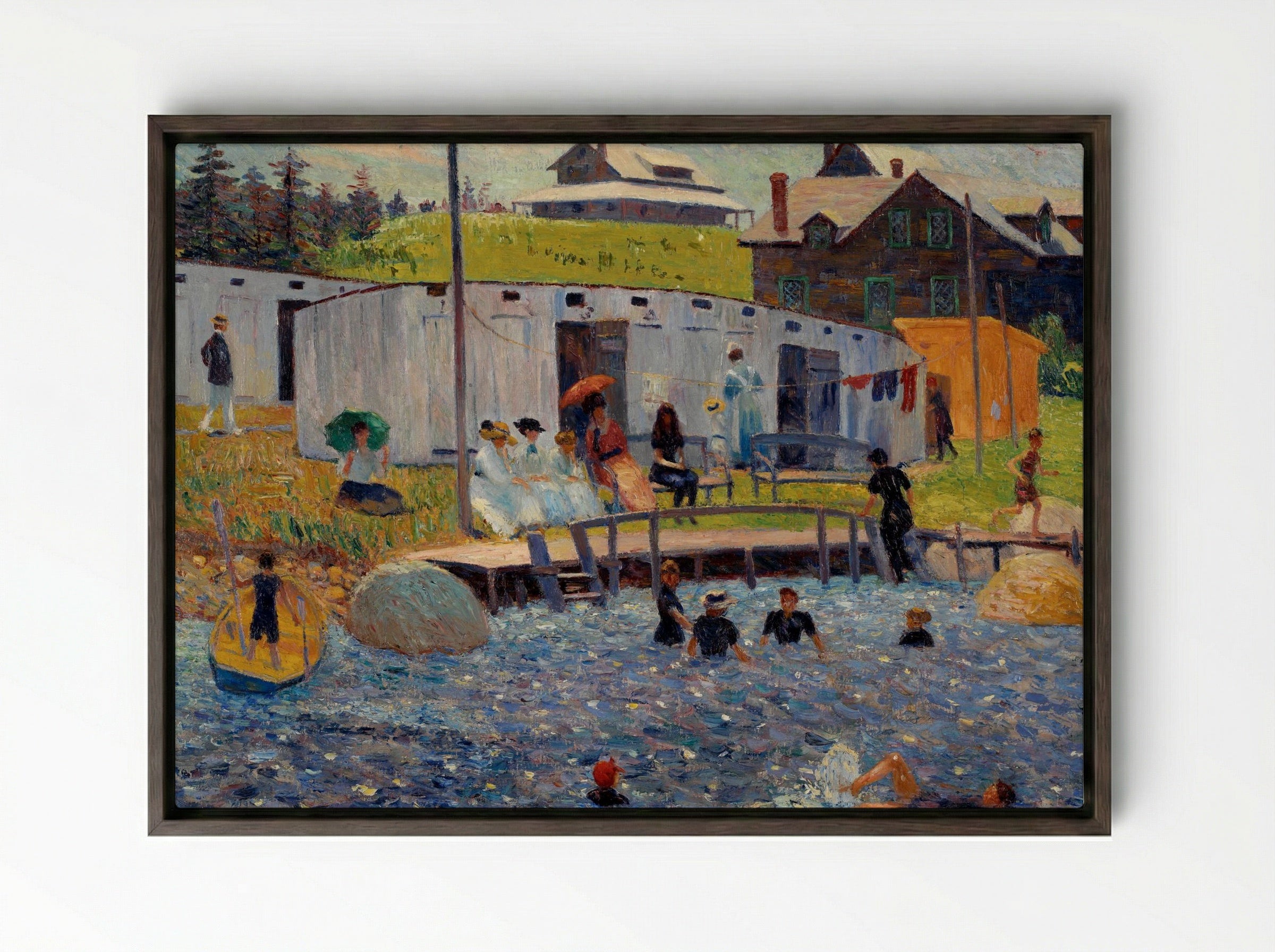 The Bathing Hour, Chester, Nova Scotia - William James Glackens - Framed Canvas Dark Wood