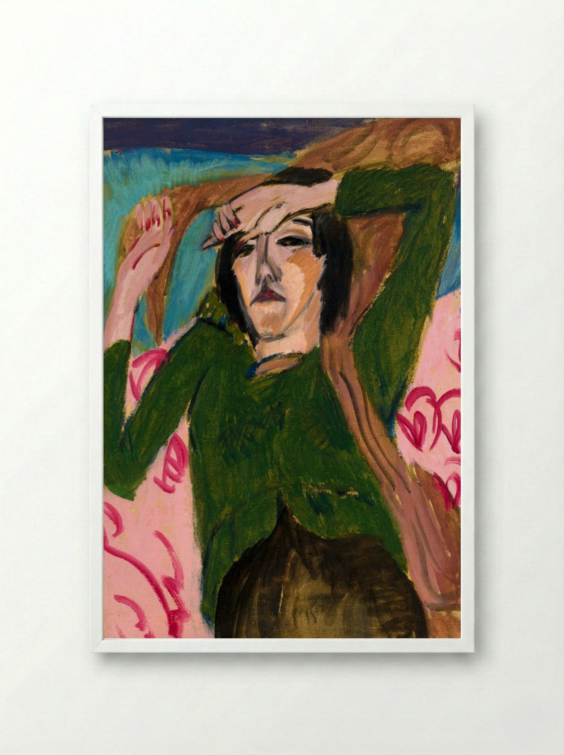 Woman in a Green Blouse - Ernst Ludwig Kirchner - Framed Print White