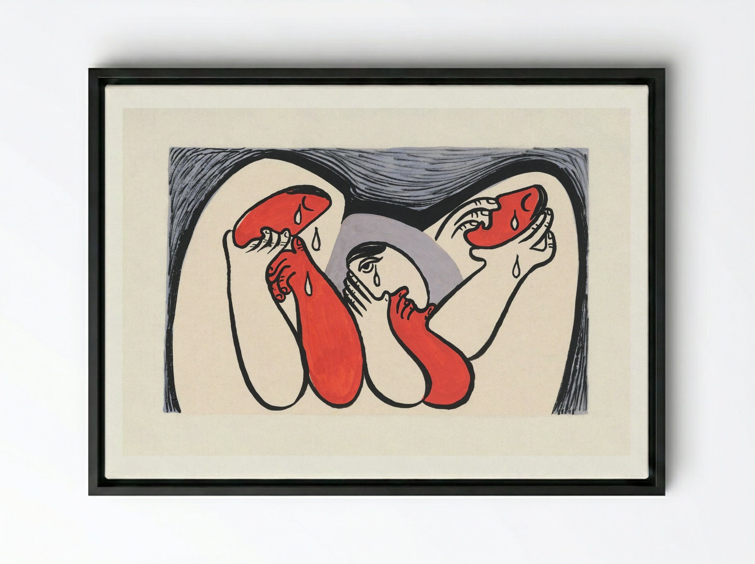 Crying Women - Mikuláš Galanda - Framed Canvas Black