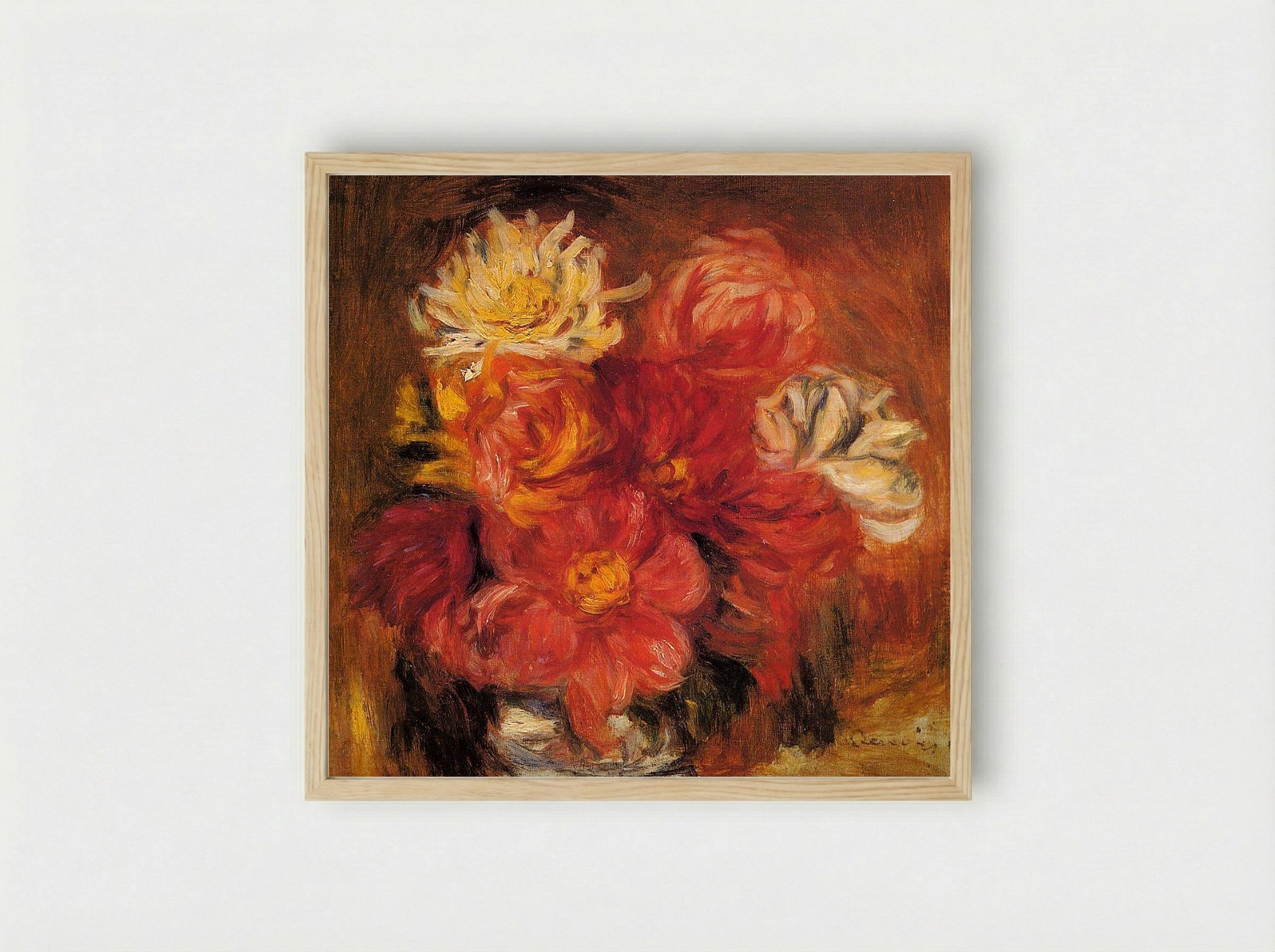 Dahlias in a Vase - Pierre-Auguste Renoir - Framed Print Wood