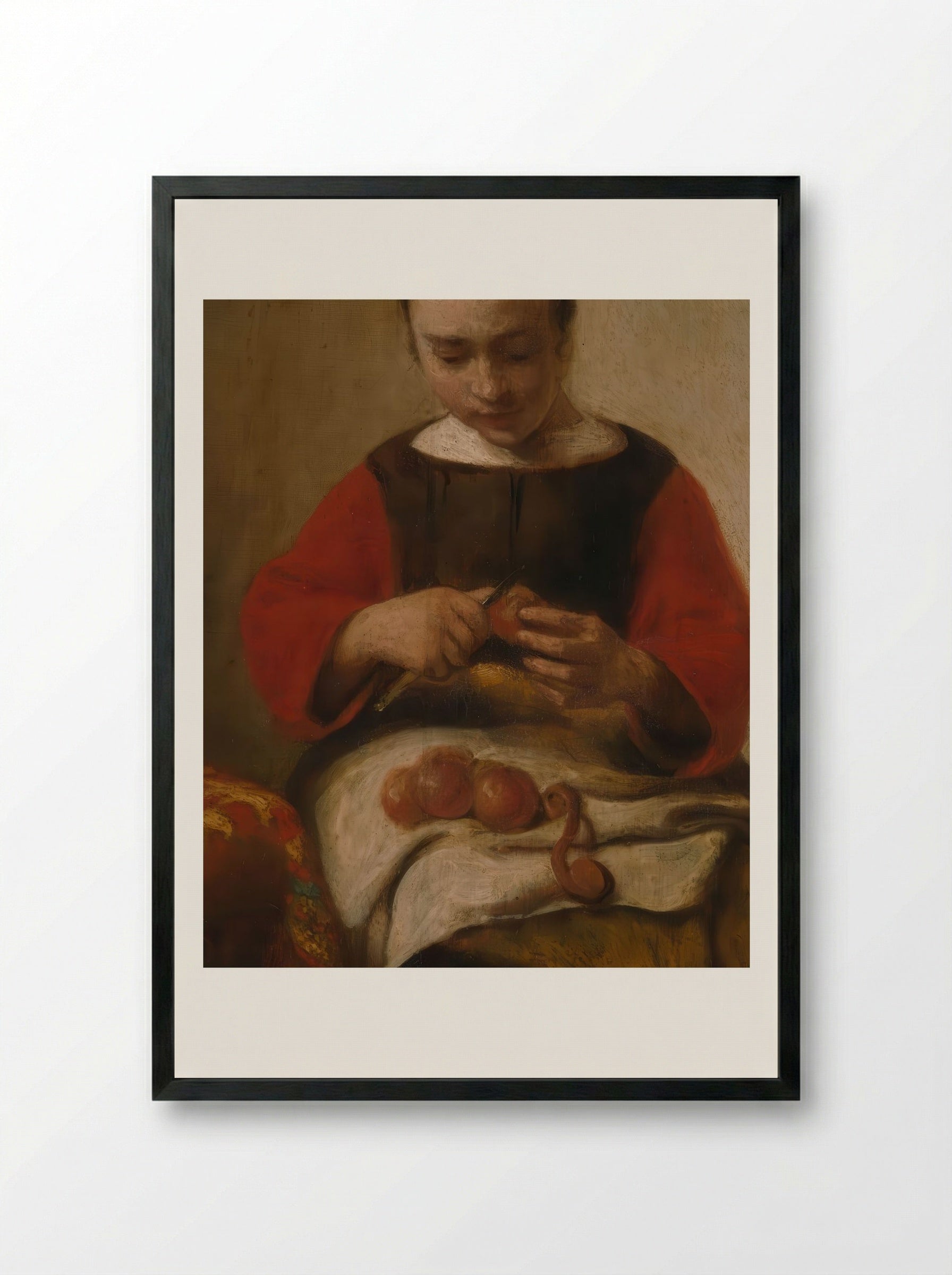 Young Woman Peeling Apples - Eglon van der Neer - Framed Print Black