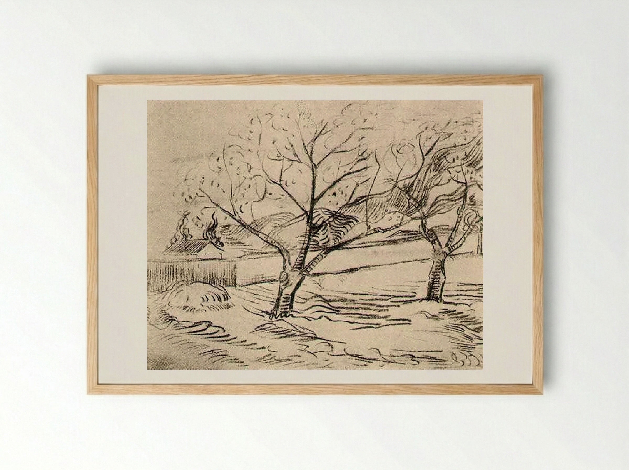 Two Trees in the Meadow - Vincent van Gogh - Framed Print Wood