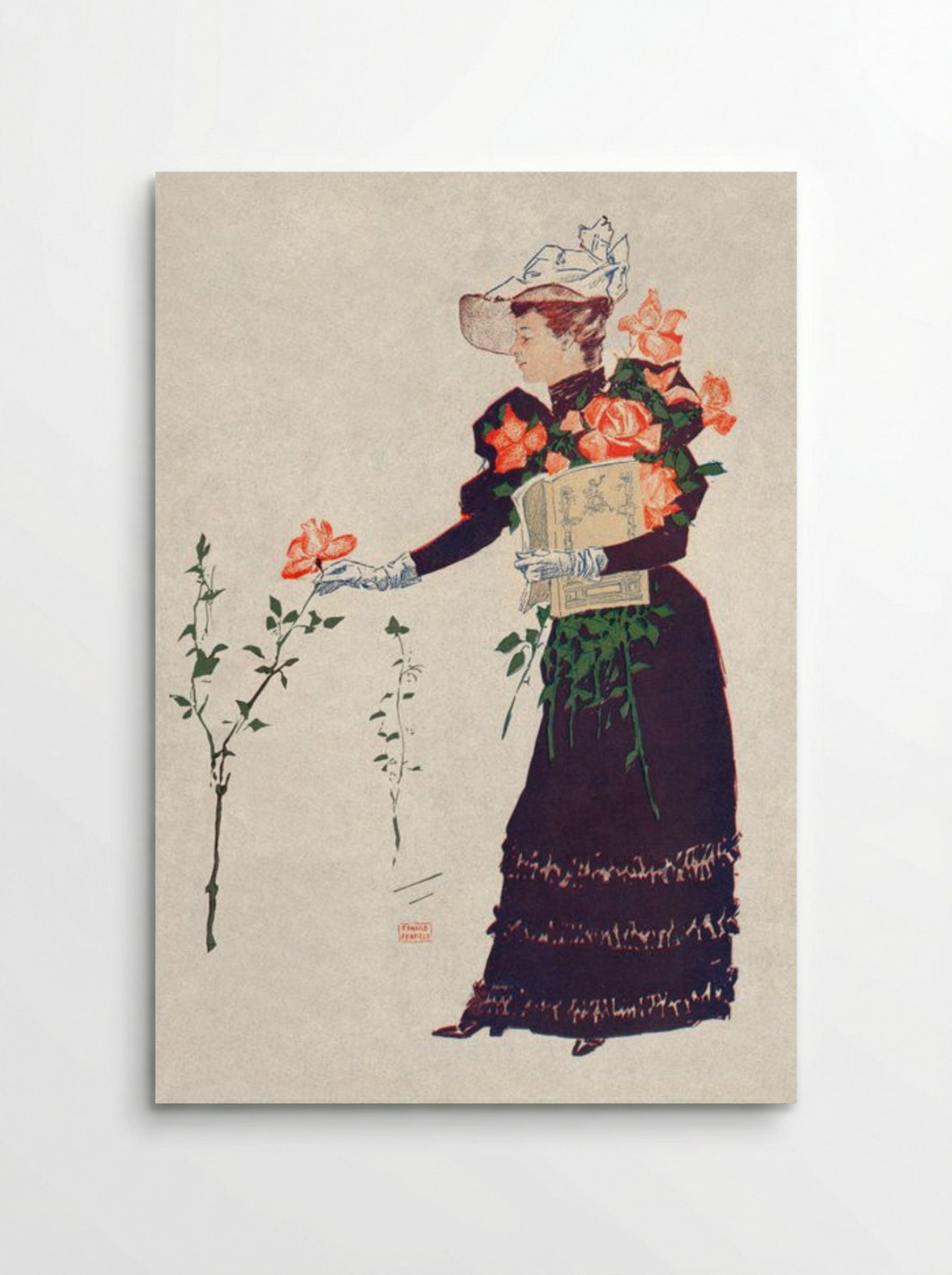Woman Picking Up Flowers - Edward Penfield - Poster
