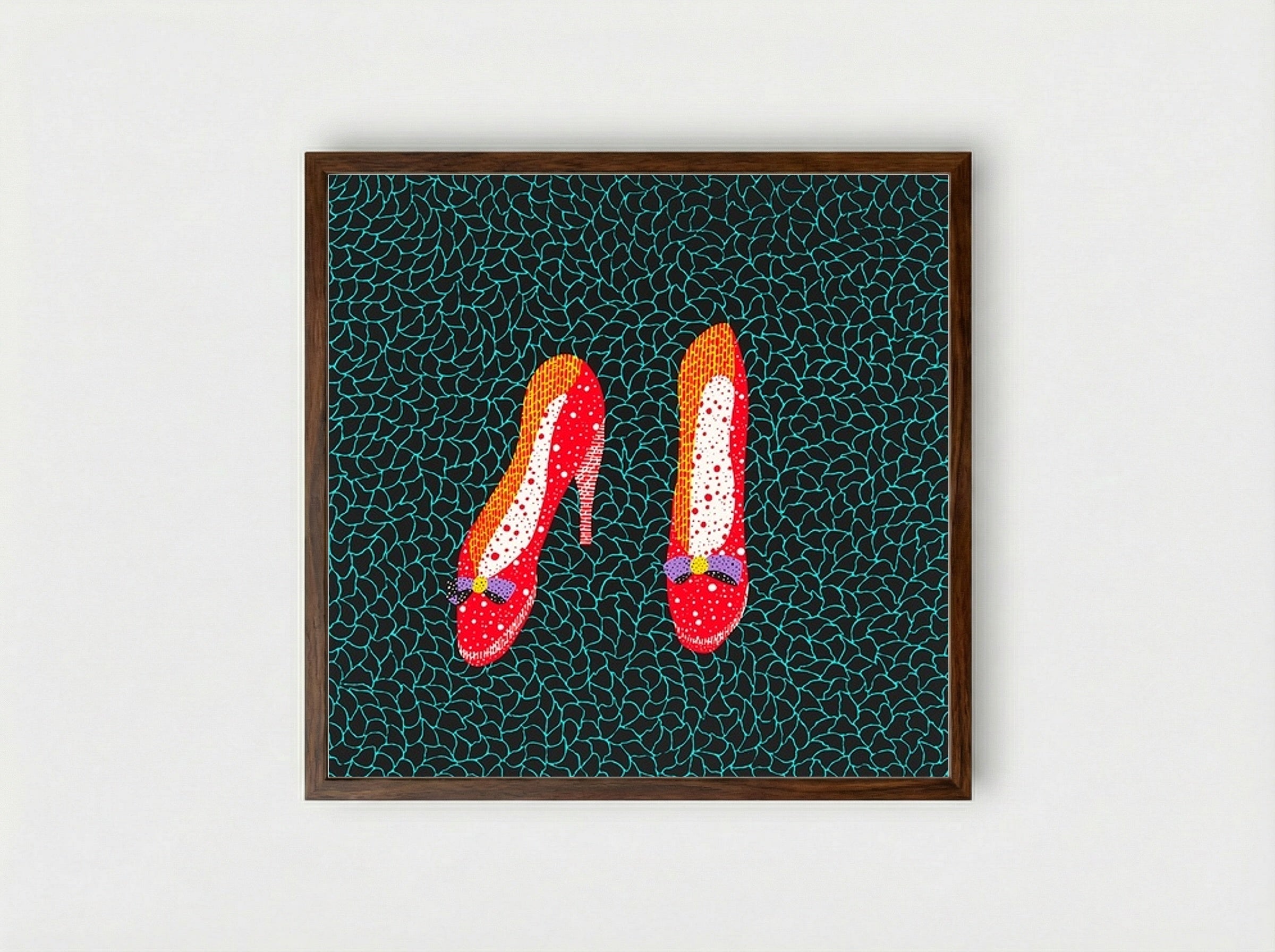 Shoes - Yayoi Kusama - Framed Print Dark Wood