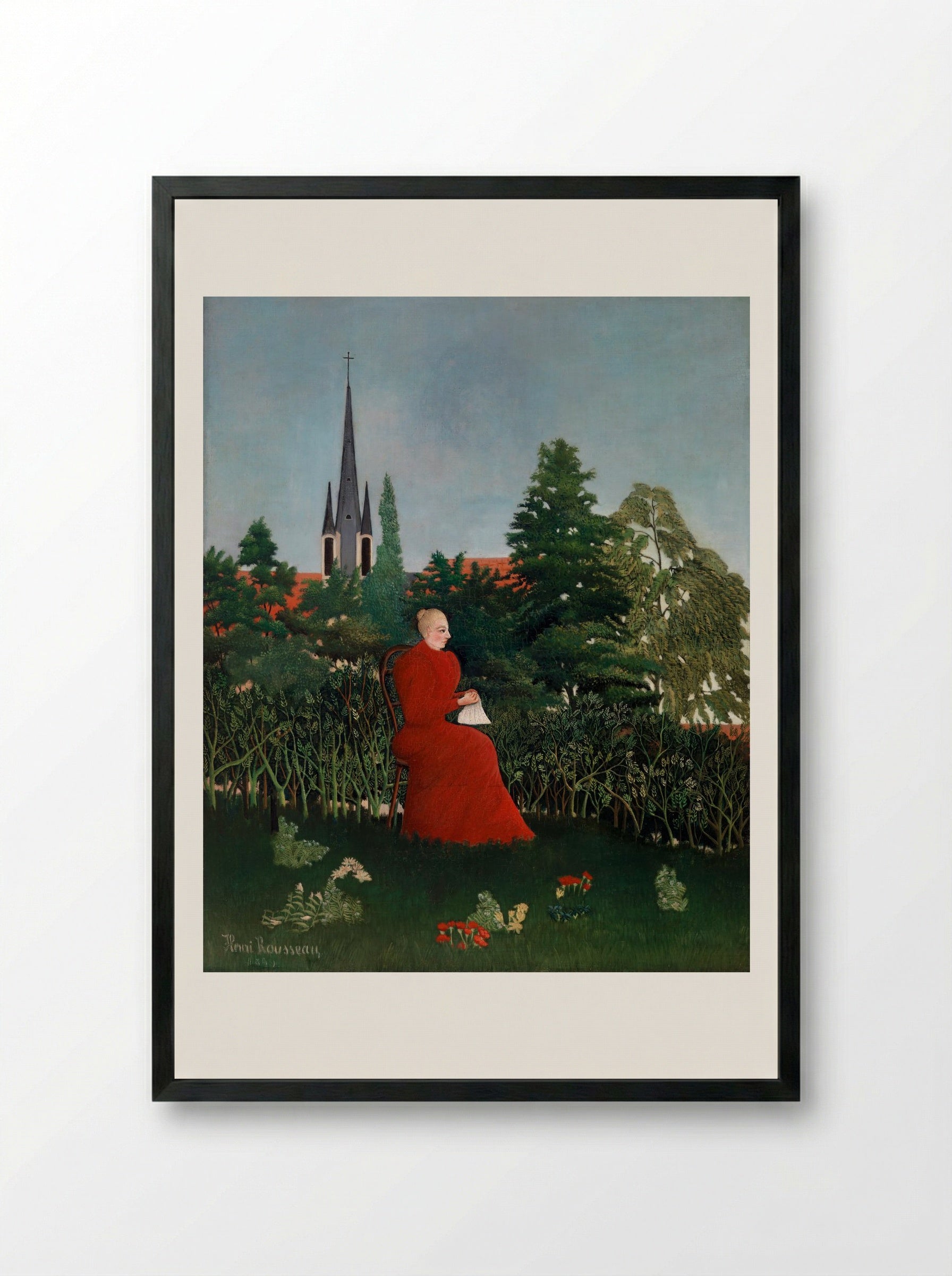 Portrait of a Woman in a Landscape - Henri Rousseau - Framed Print Black