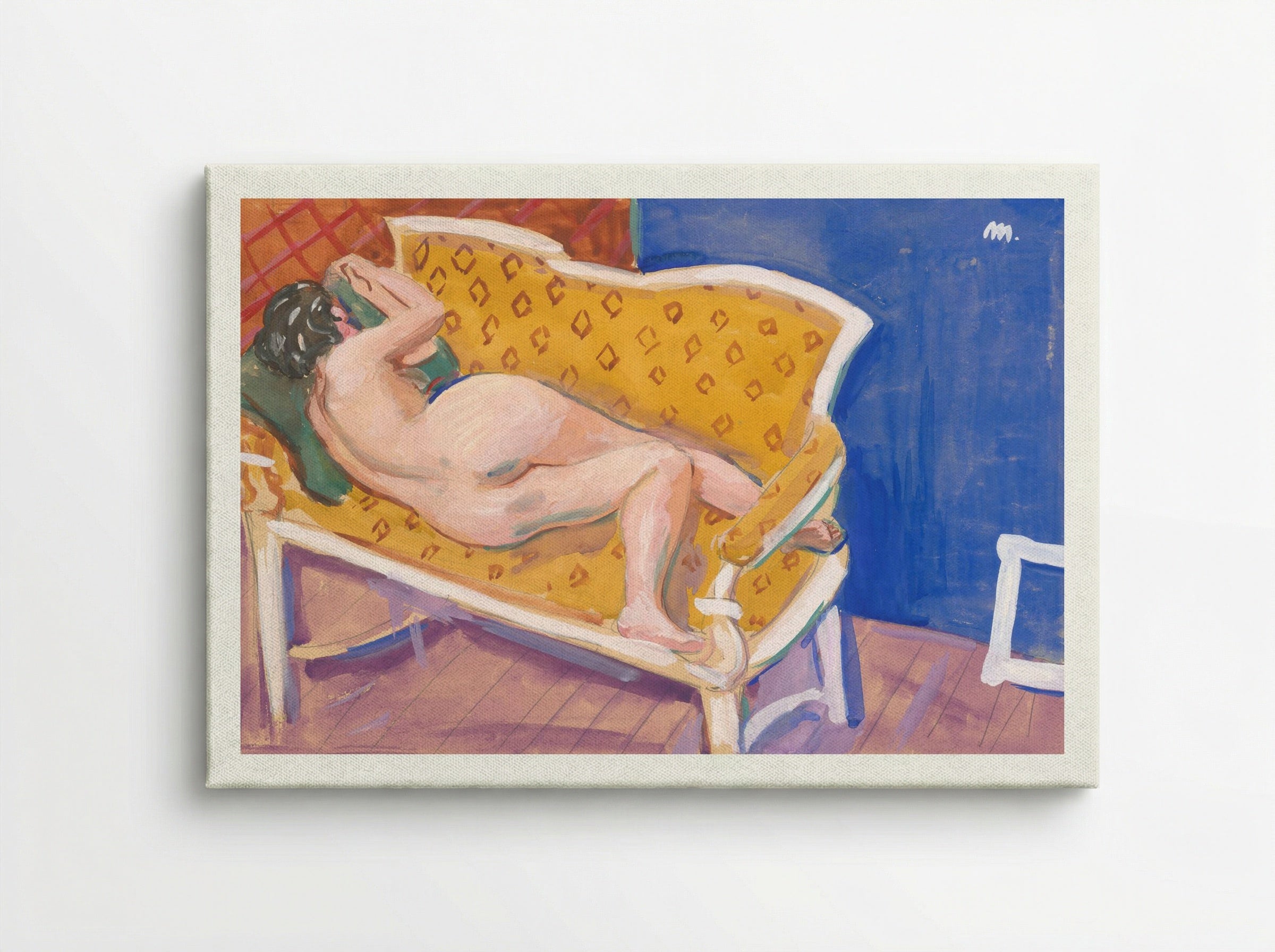 Reclining Nude on Yellow Sofa - Cyprián Majerník - Canvas