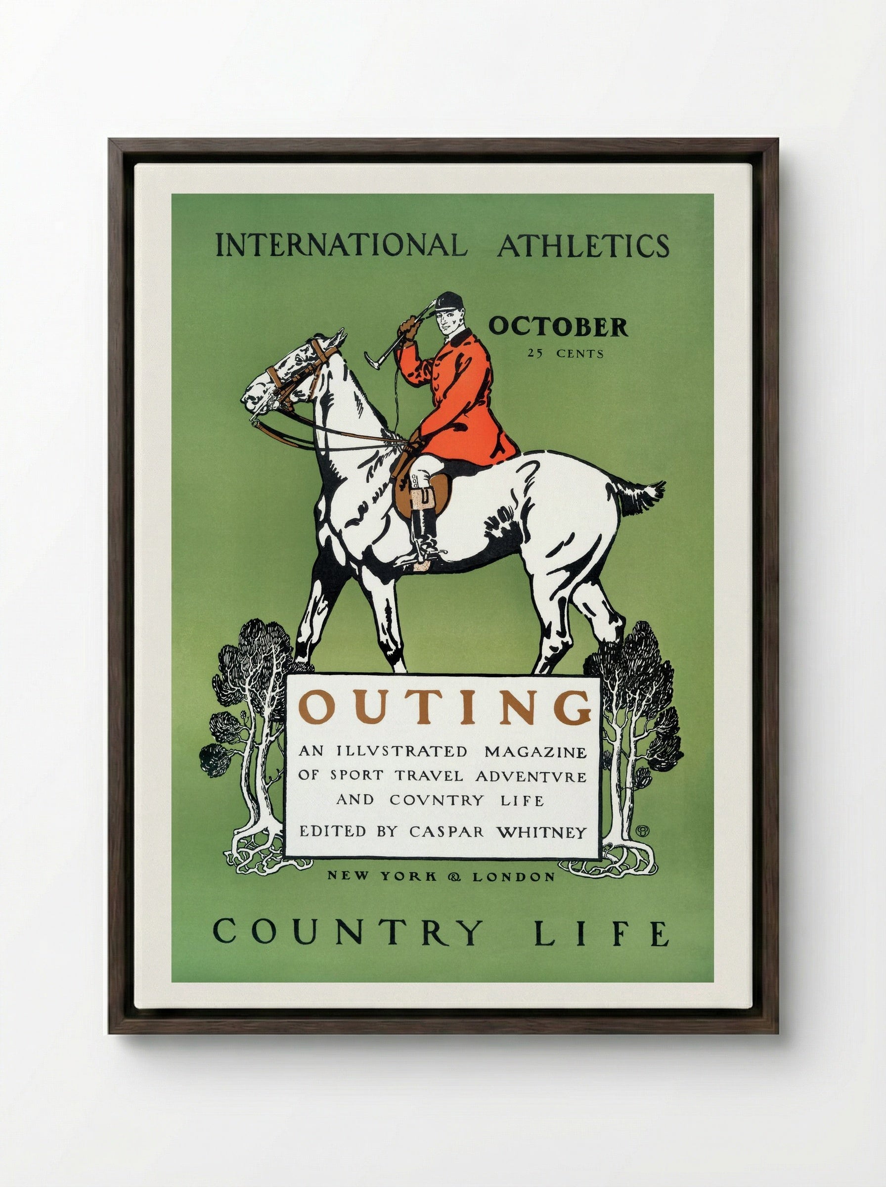 Outing, October (Magazine Cover) - Edward Penfield - Framed Canvas Dark Wood