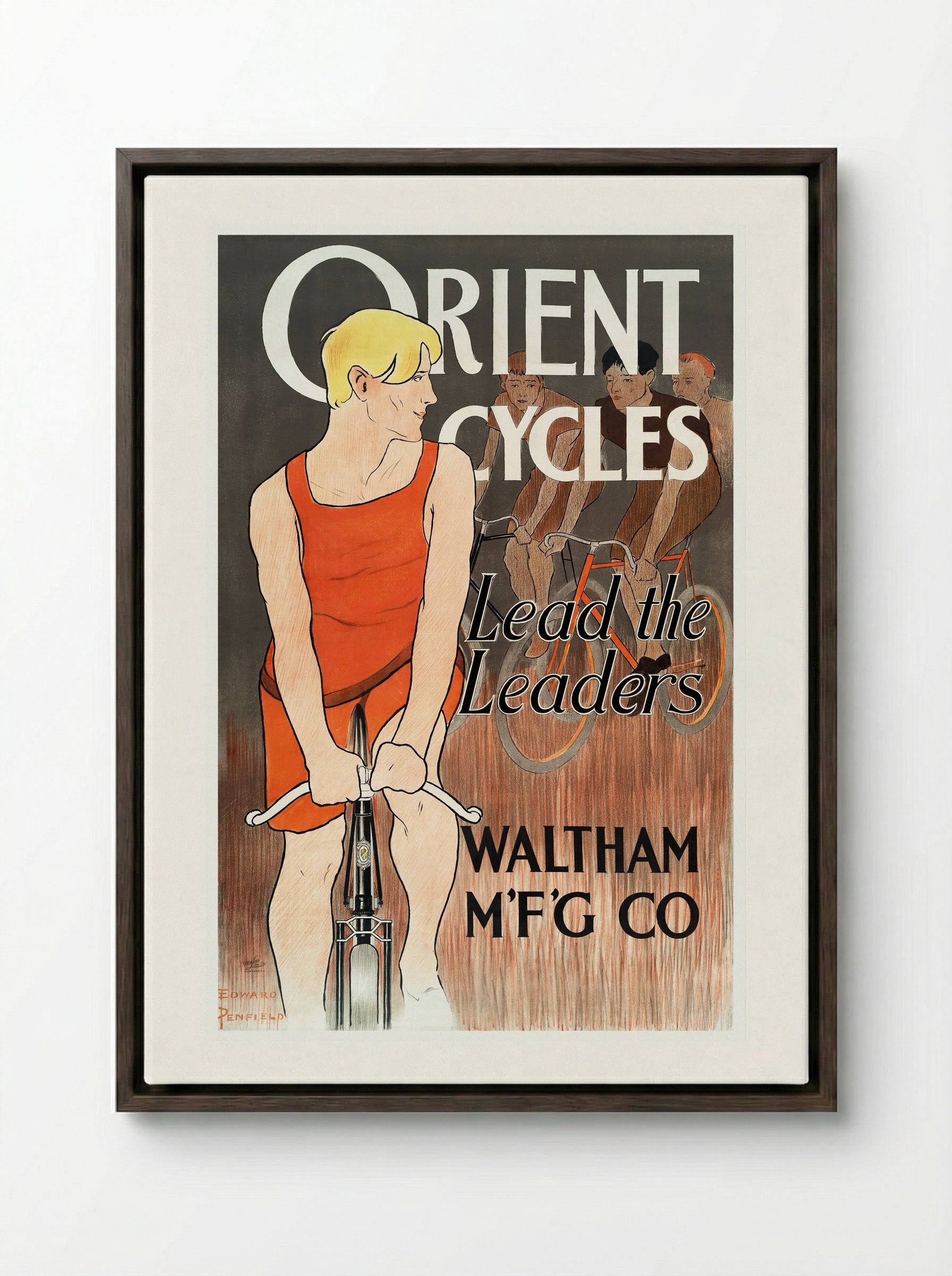 Orient Cycles: Lead the Leaders - Edward Penfield - Framed Canvas Dark Wood