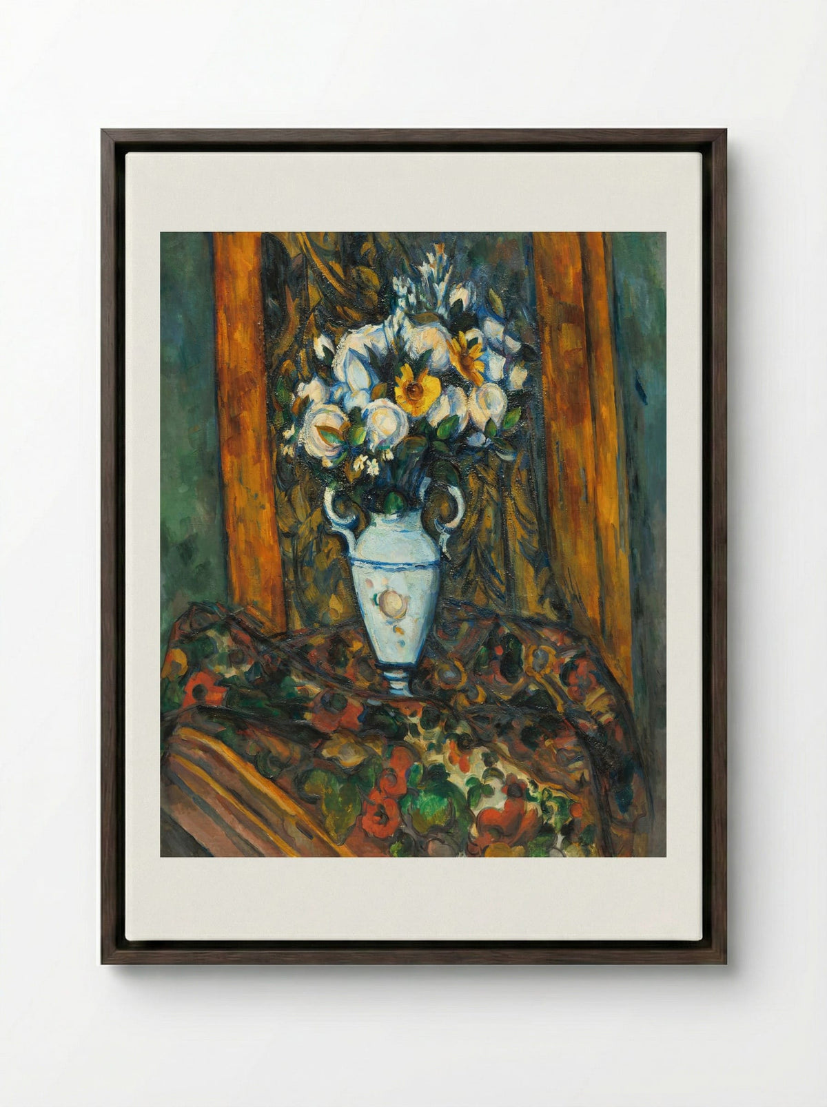 Vase of Flowers - Paul Cézanne - Framed Canvas Dark Wood