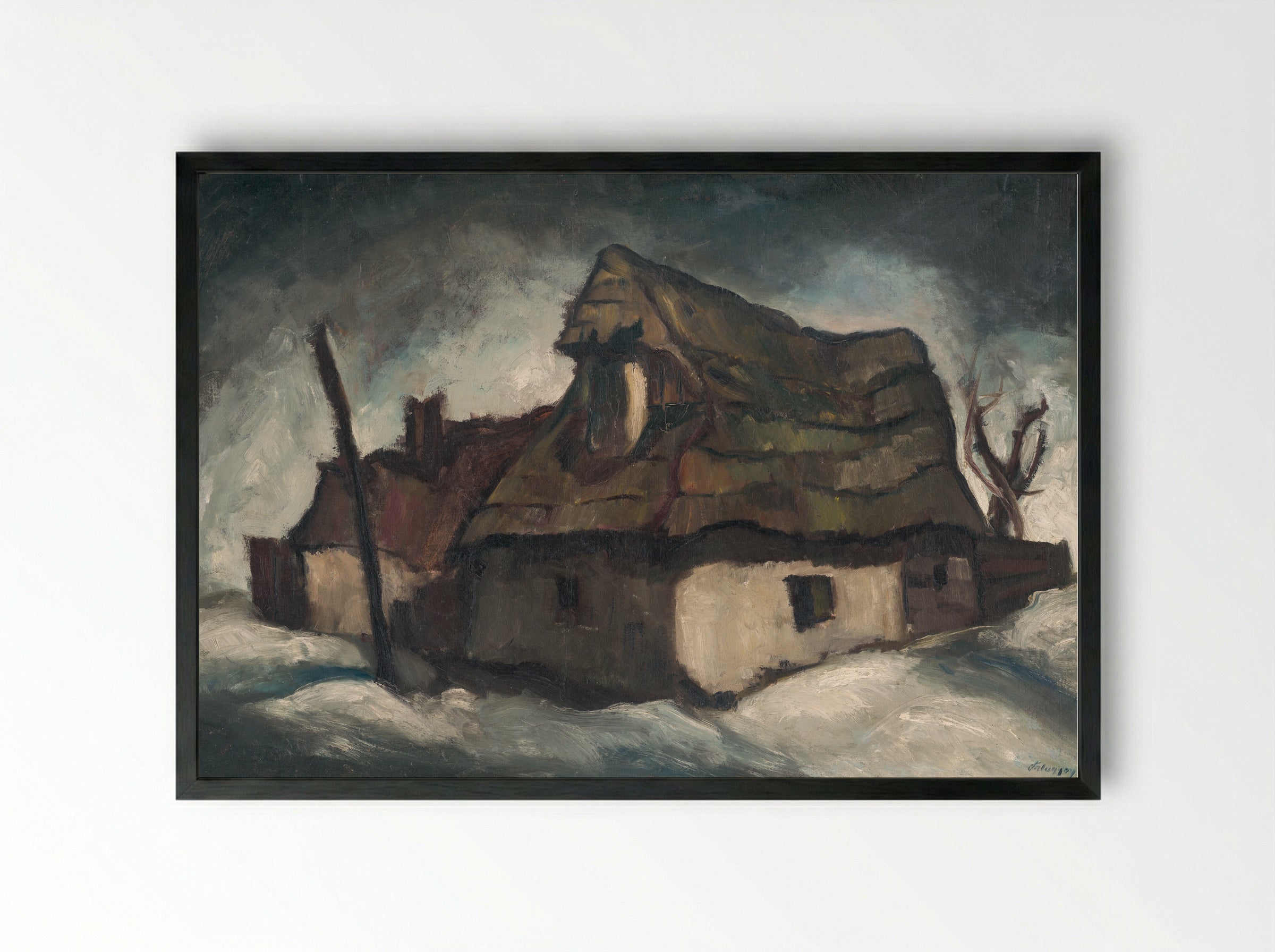 Cottages in Winter - Zolo Palugyay - Framed Print Black