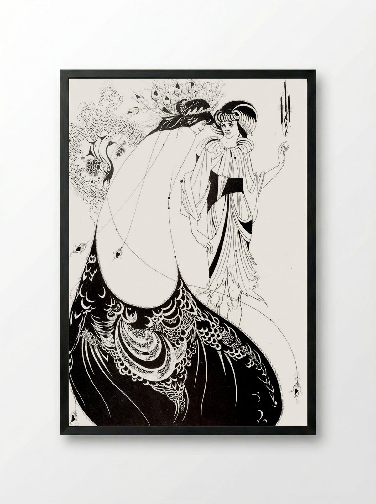 The Peacock Skirt - Aubrey Beardsley - Framed Print Black