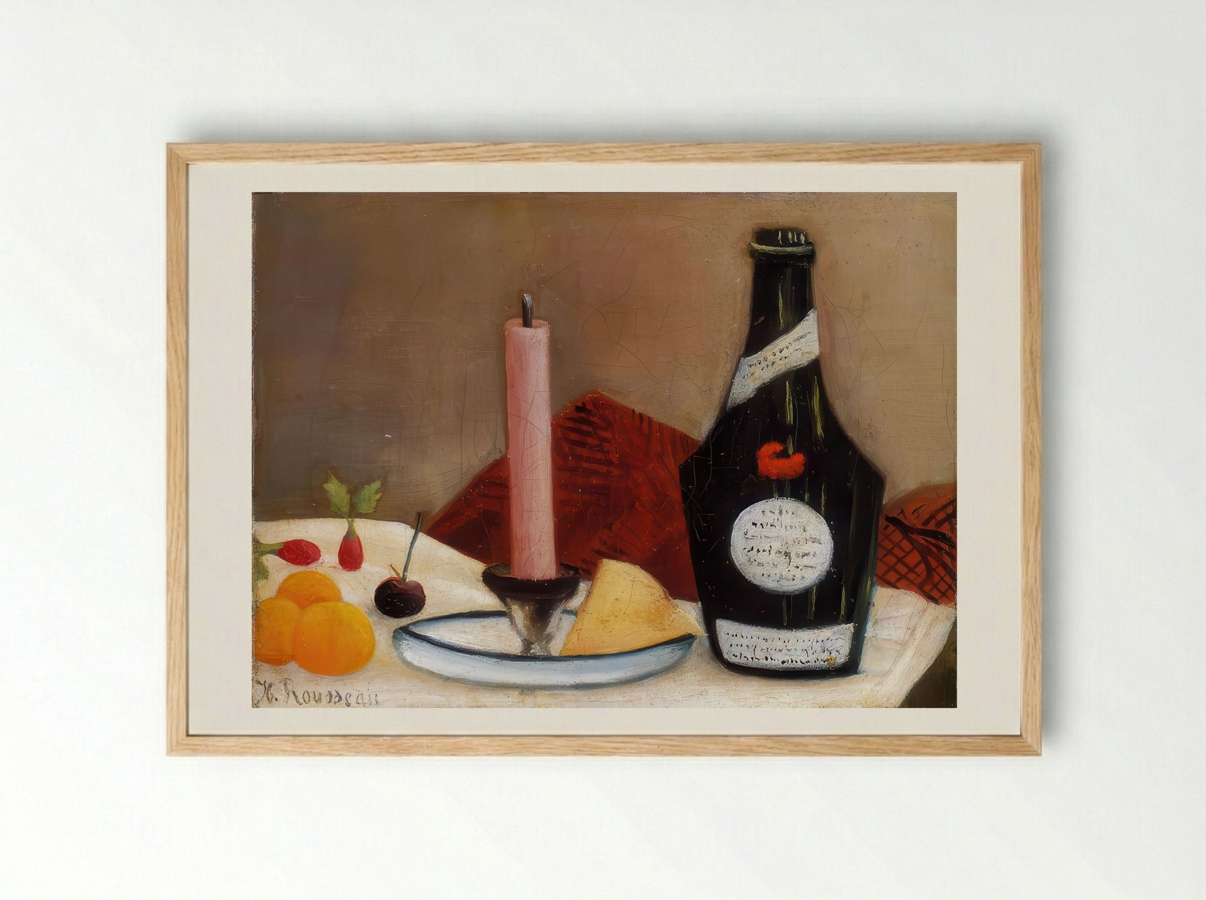 The Pink Candle by Henri Rousseau – Naïve Art Still Life Print - Framed Print Wood