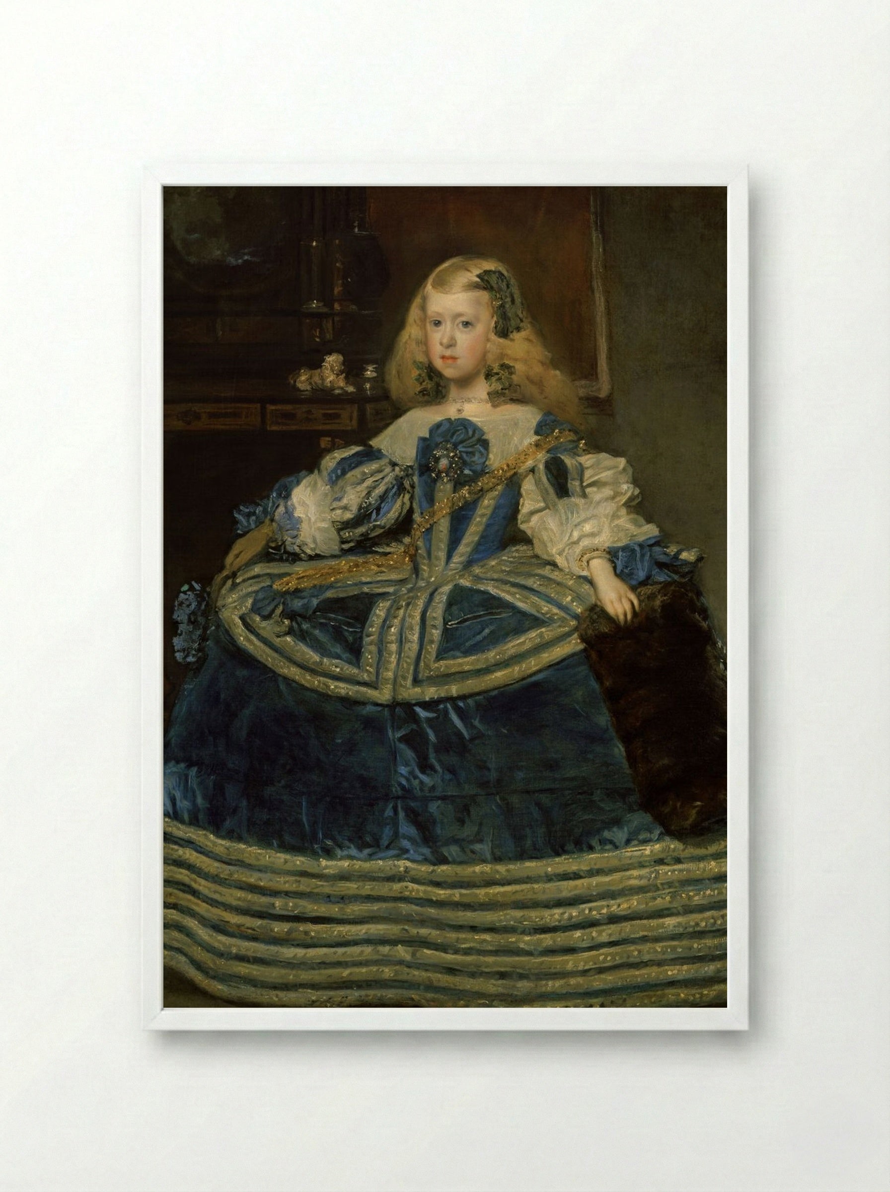 Infanta Margarita Teresa in a Blue Dress - Diego Velázquez - Framed Print White
