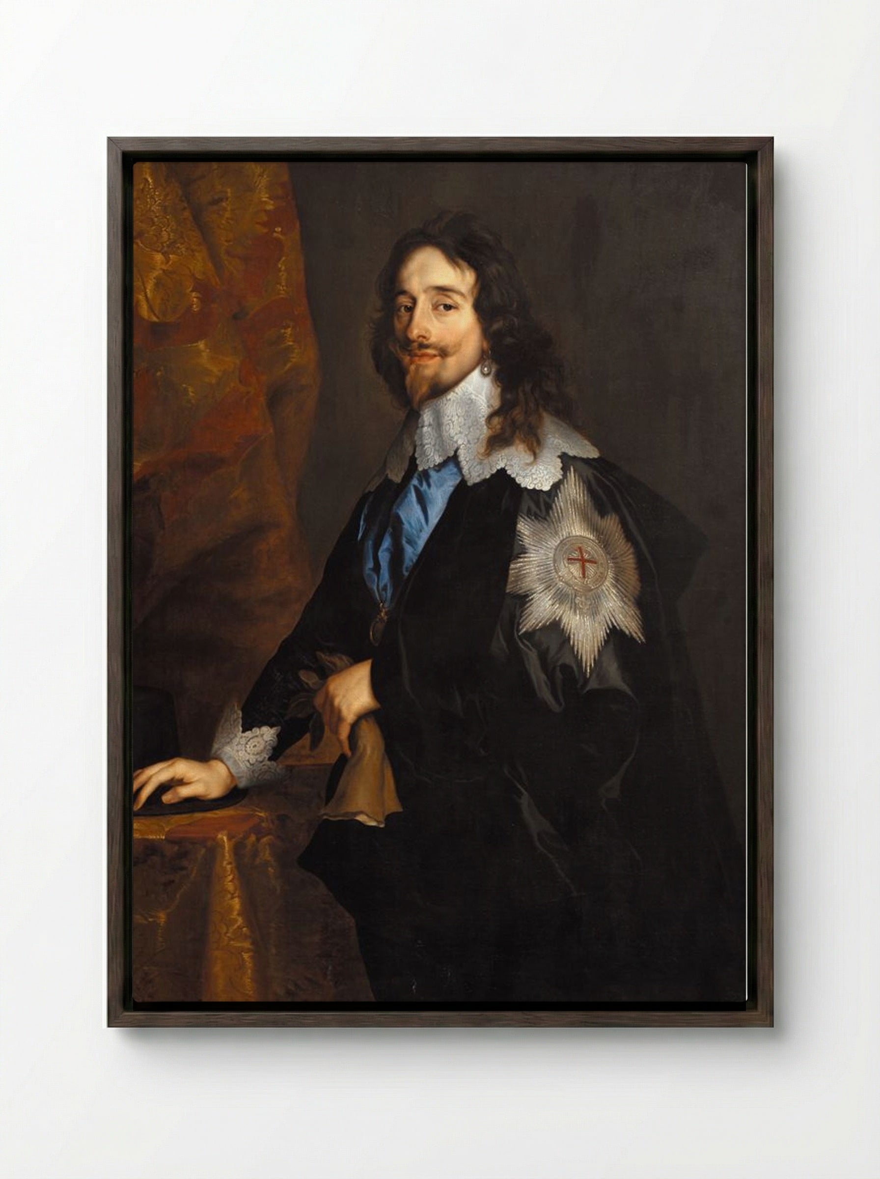 Portrait of Charles I of England - Anthony van Dyck - Framed Canvas Dark Wood