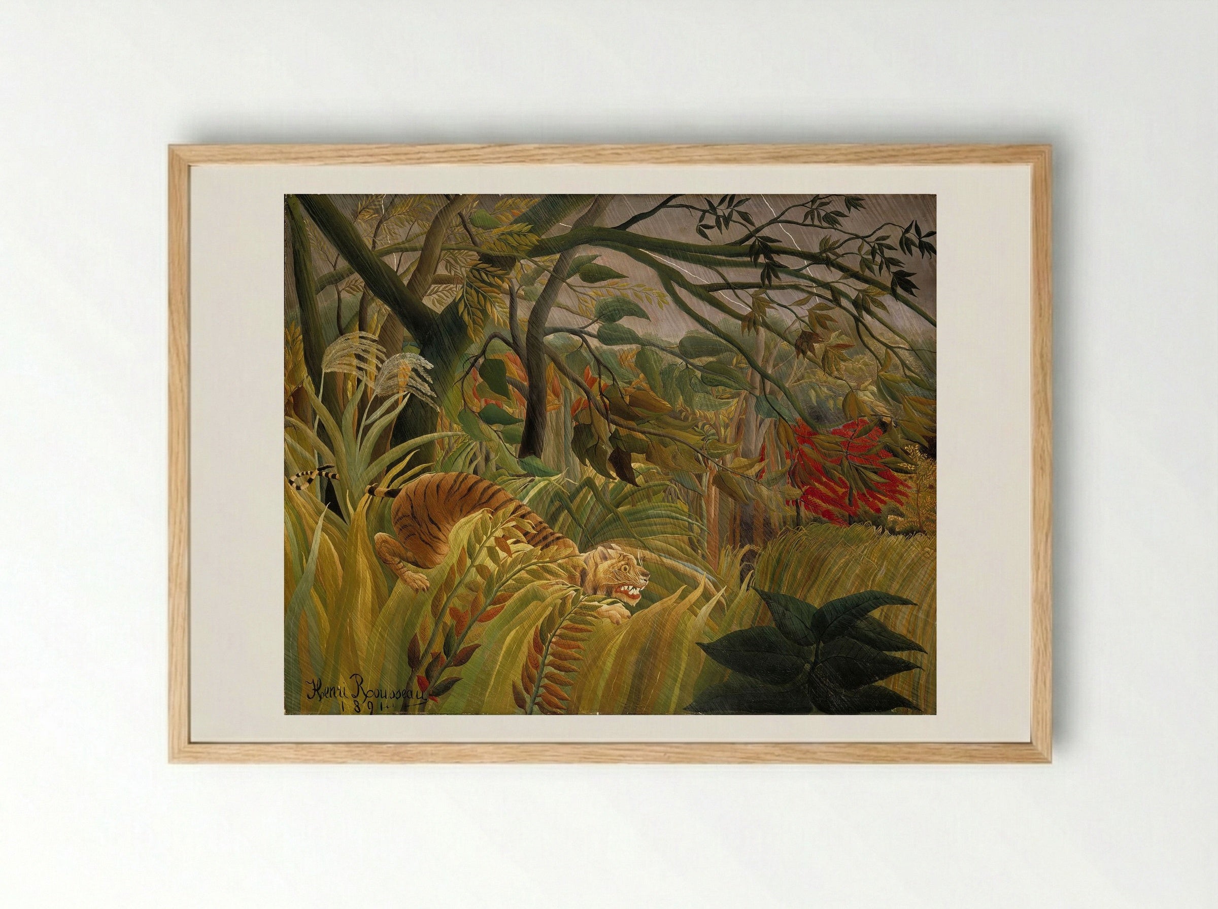 Tiger in a Tropical Storm (Surprised!) - Henri Rousseau - Framed Print Wood