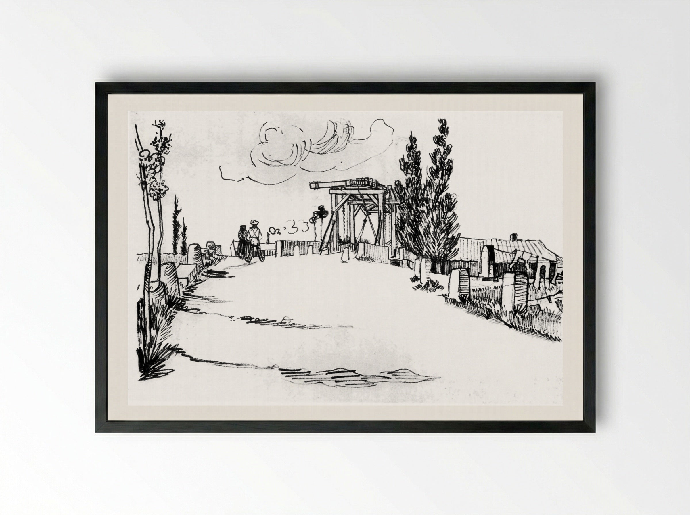 The Langlois Bridge at Arles - Vincent van Gogh - Framed Print Black