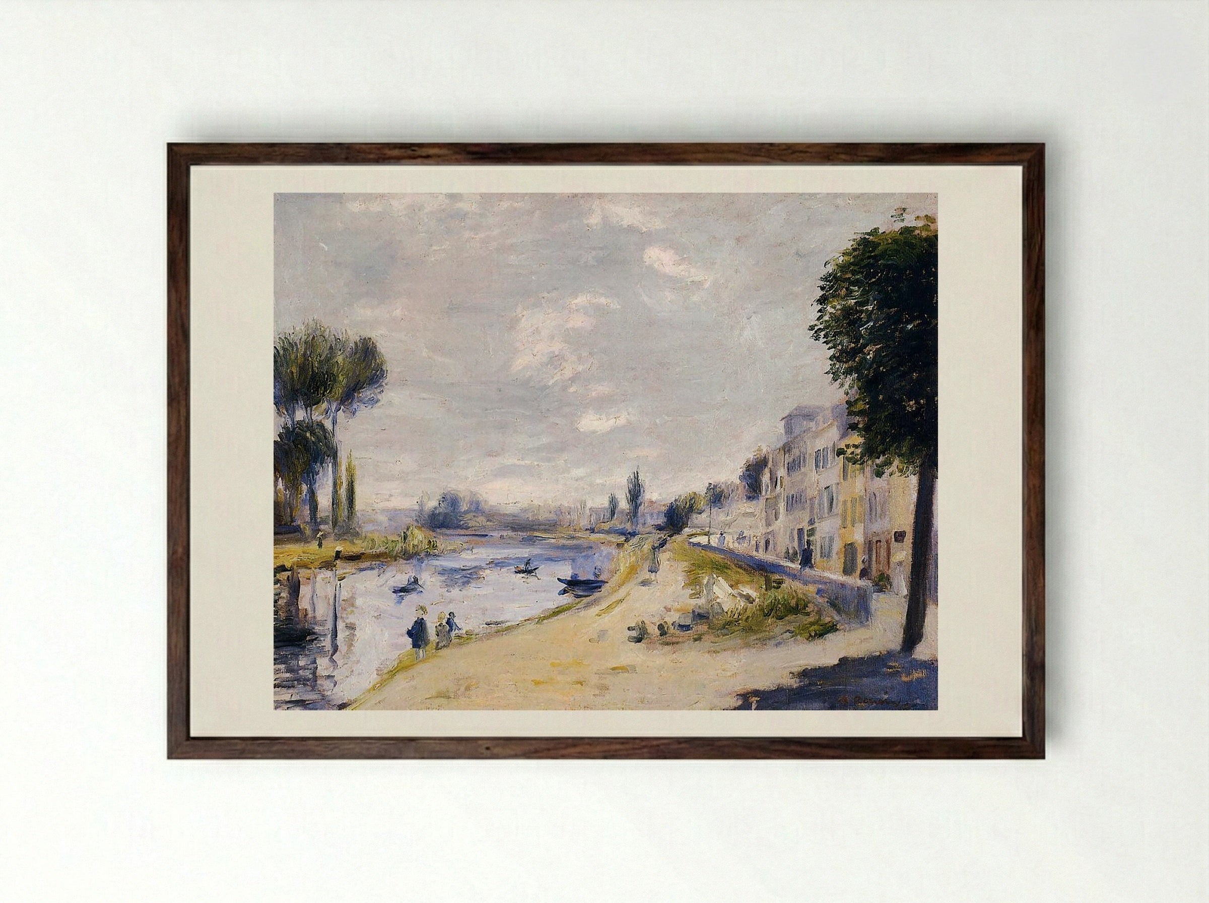 The Banks of the Seine - Pierre-Auguste Renoir - Framed Print Dark Wood