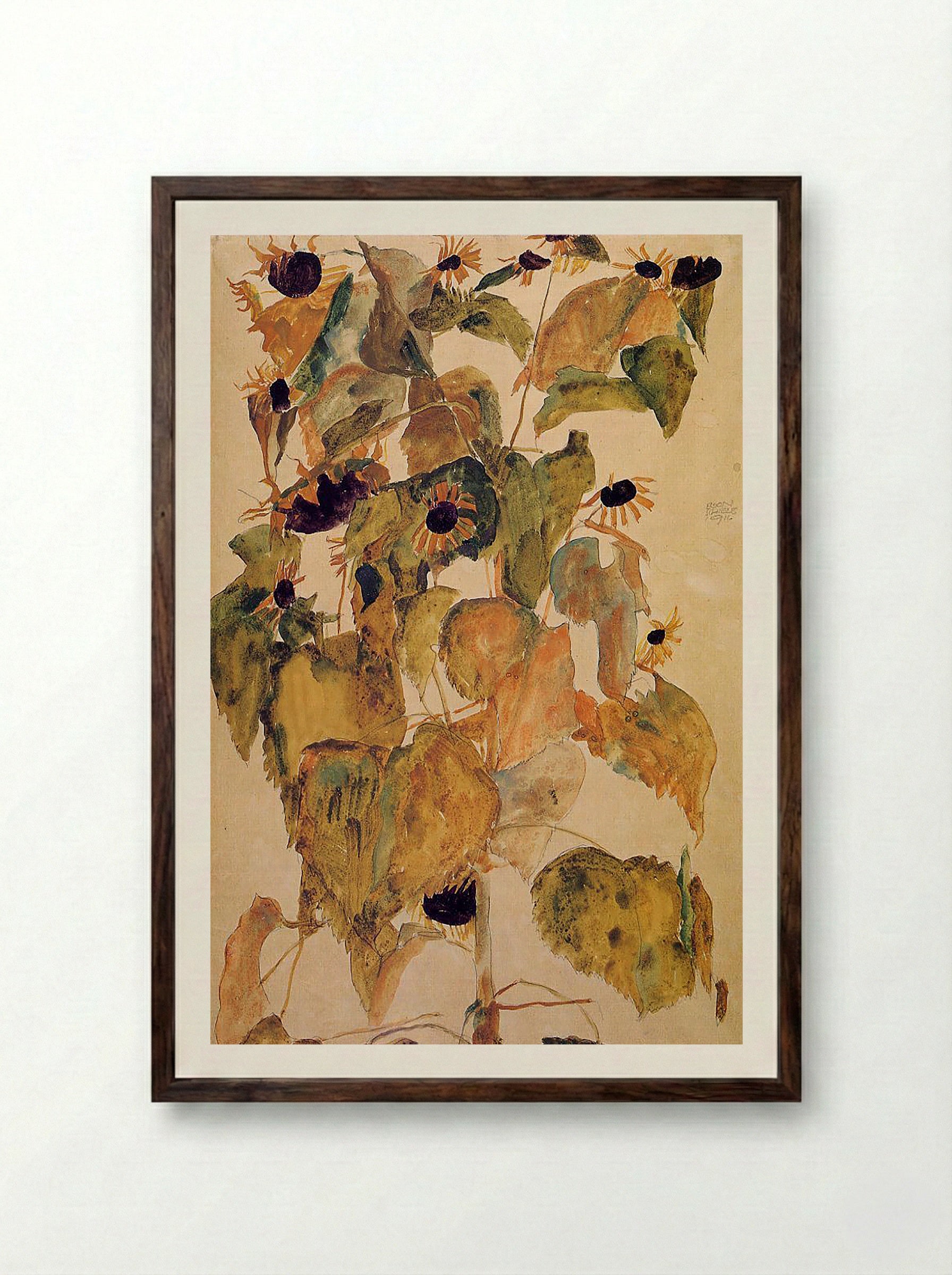 Sunflowers - Egon Schiele - Framed Print Dark Wood