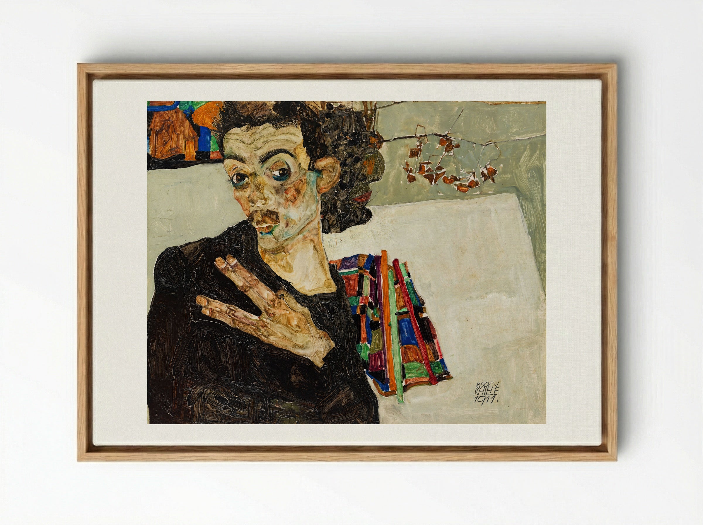 Self-Portrait - Egon Schiele - Framed Canvas Wood