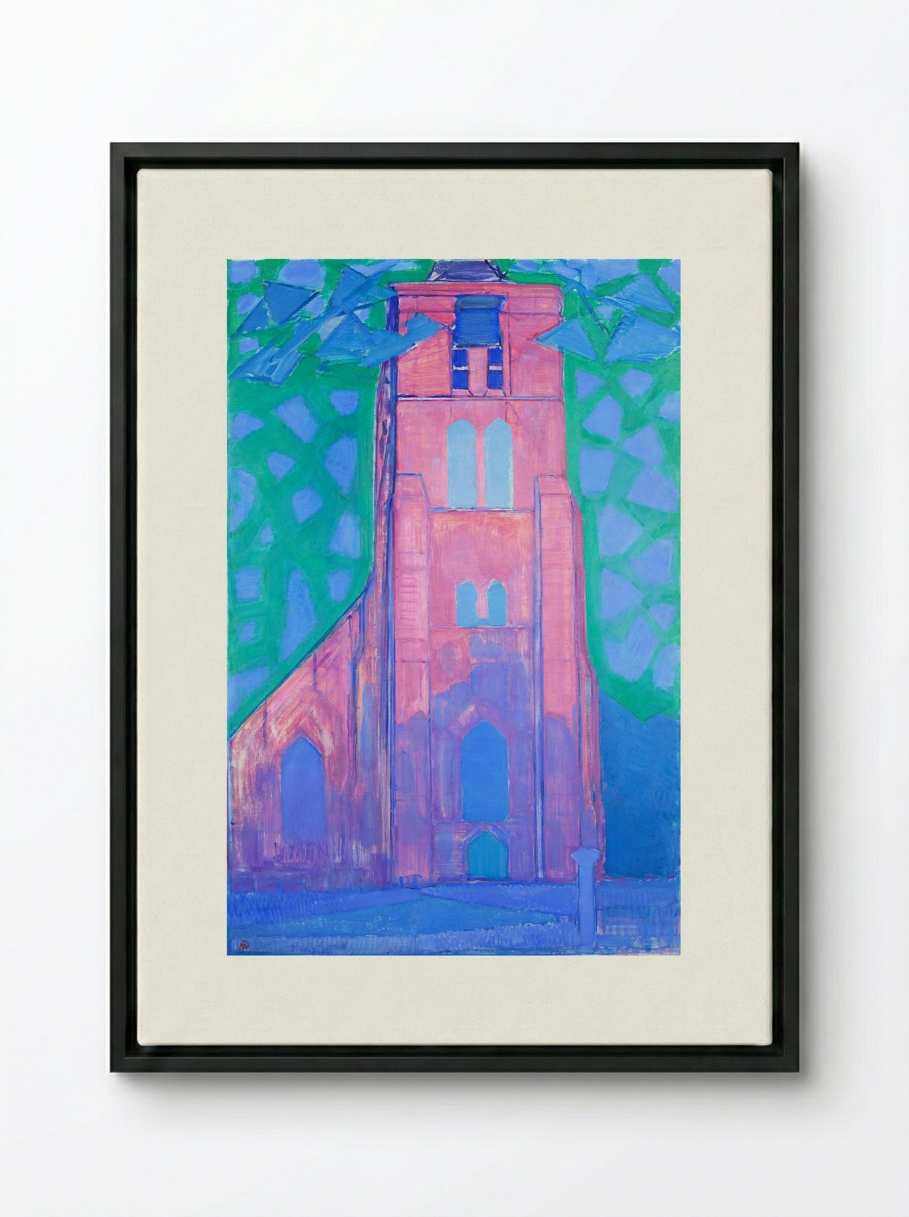 Church Tower at Domburg - Piet Mondrian - Framed Canvas Black