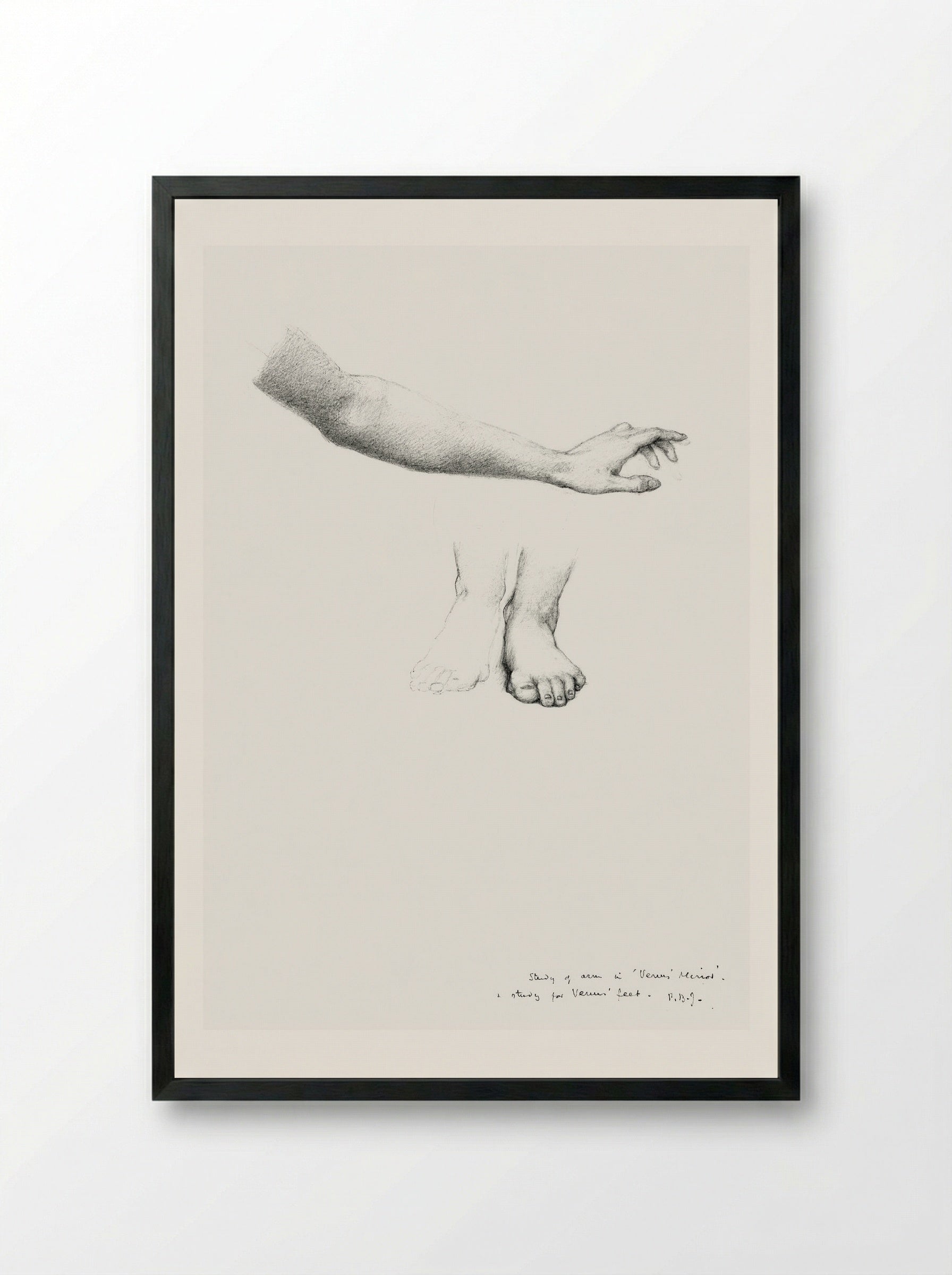 Study of Arm and Feet for 'The Mirror of Venus' - Edward Burne-Jones - Framed Print Black