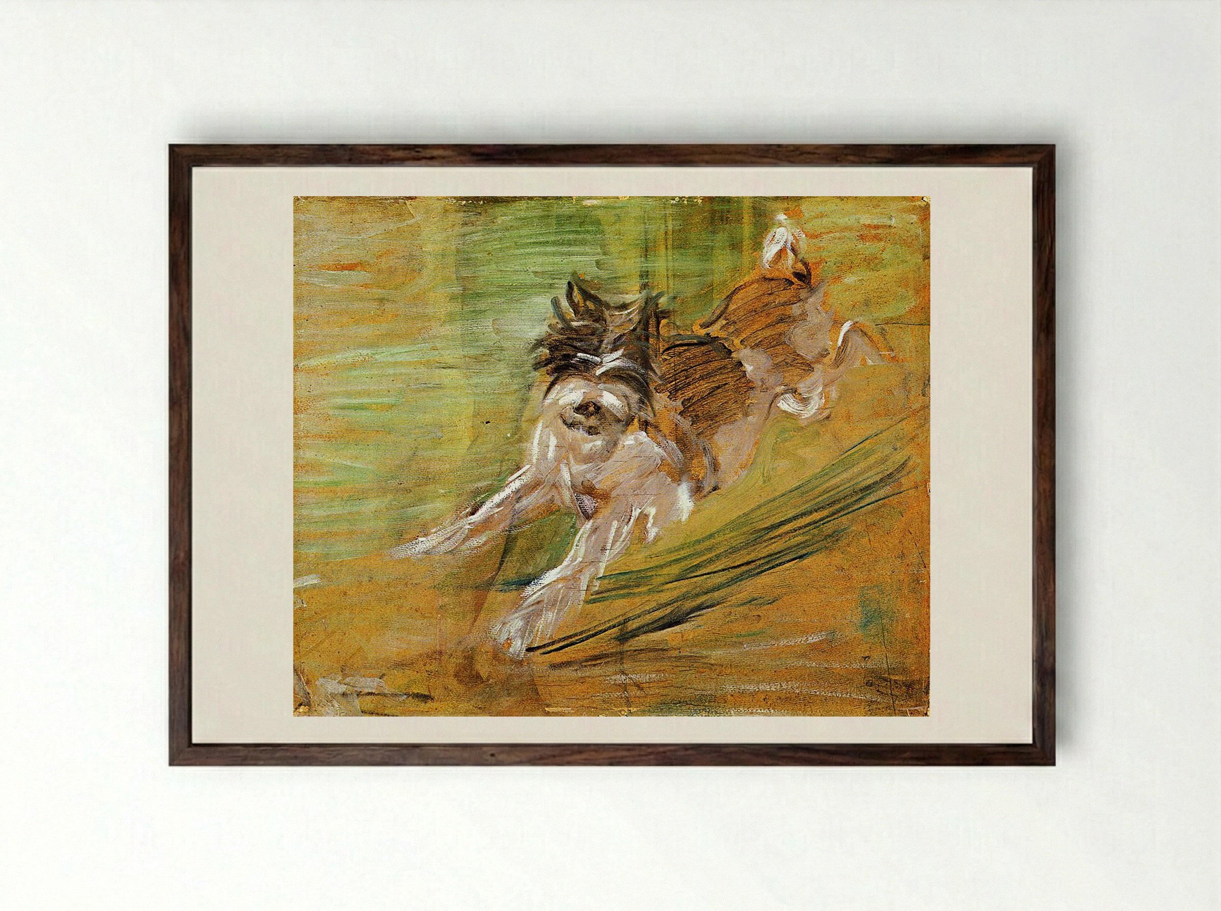 Jumping Dog - Wilhelm Schlick - Framed Print Dark Wood