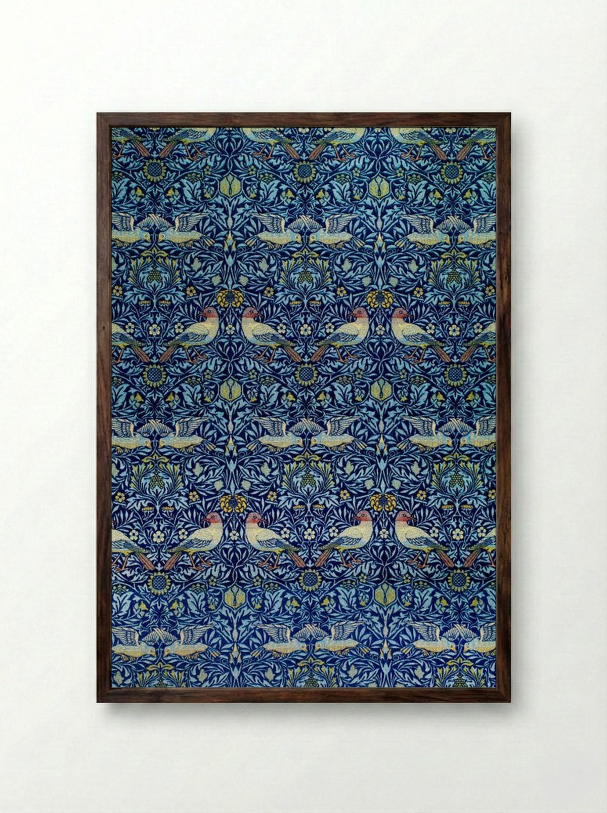 Bird (Wool Curtain Fabric Design) - William Morris - Framed Print Dark Wood