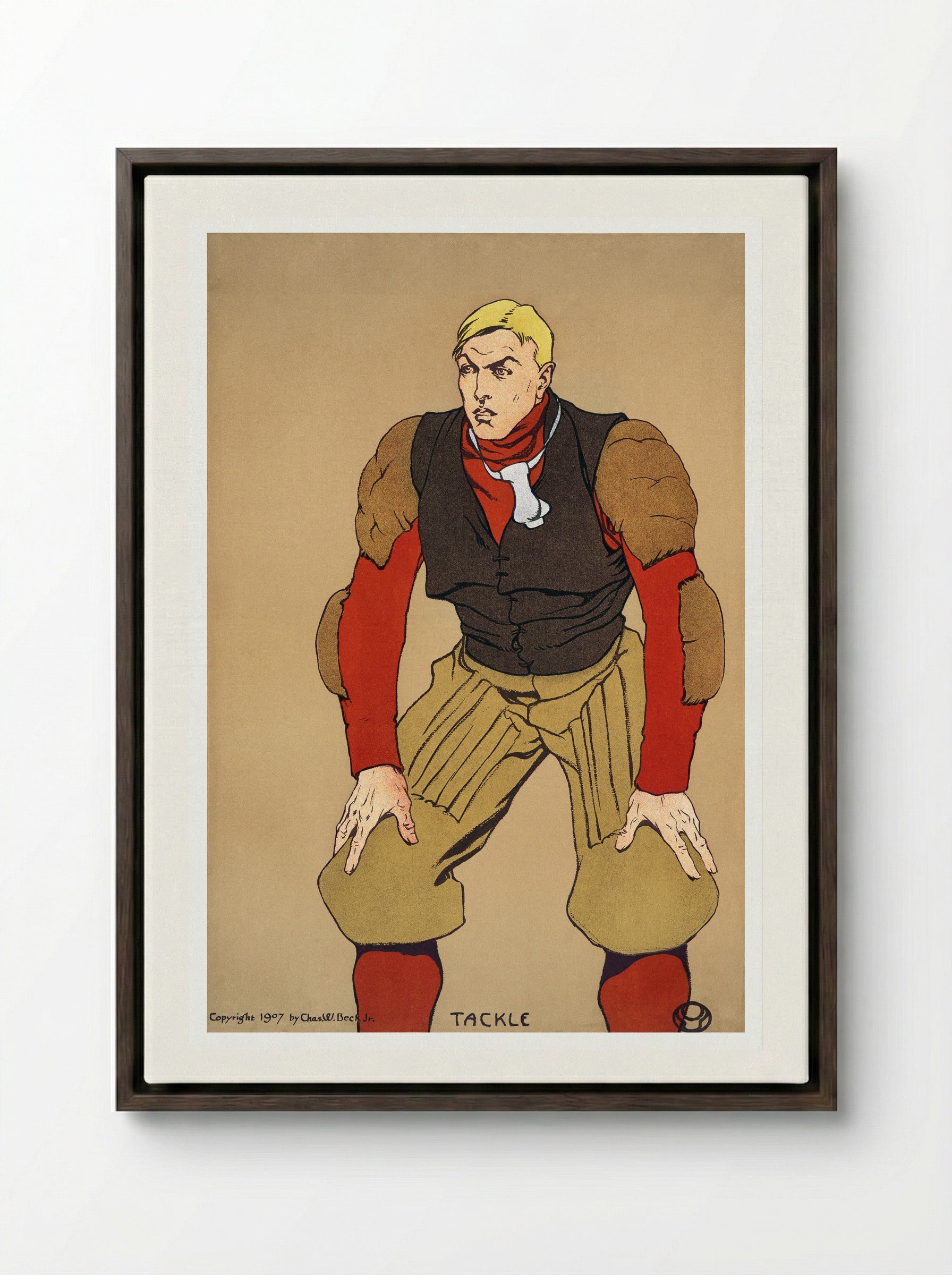 Tackle (American Football Player) - Edward Penfield - Framed Canvas Dark Wood