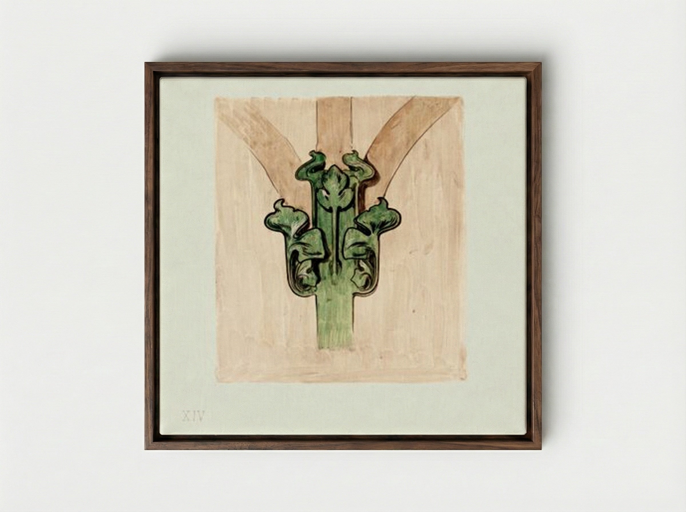 Capital Applied to the Columns of the Facade of the Fouquet Boutique - Alphonse Mucha - Framed Canvas Dark Wood