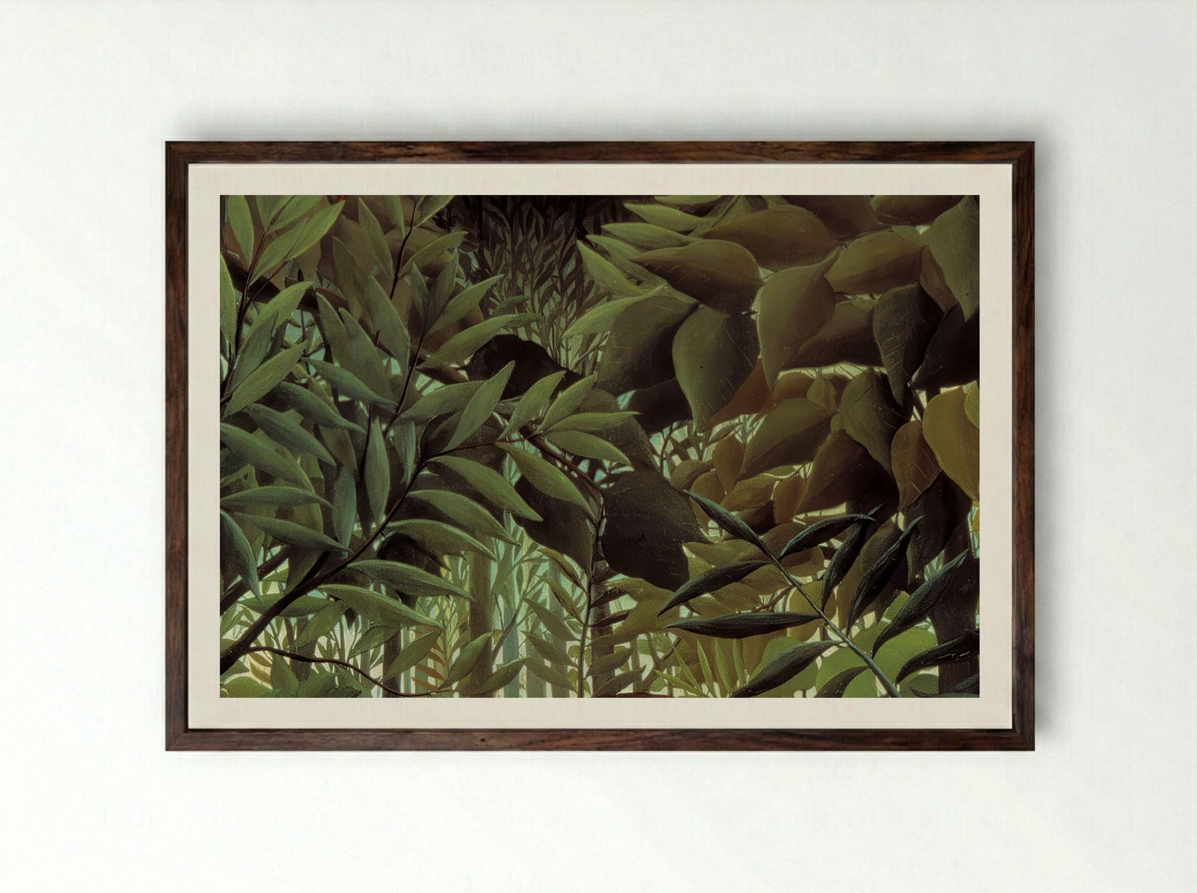 The Hungry Lion Throws Itself on the Antelope - Henri Rousseau - Framed Print Dark Wood