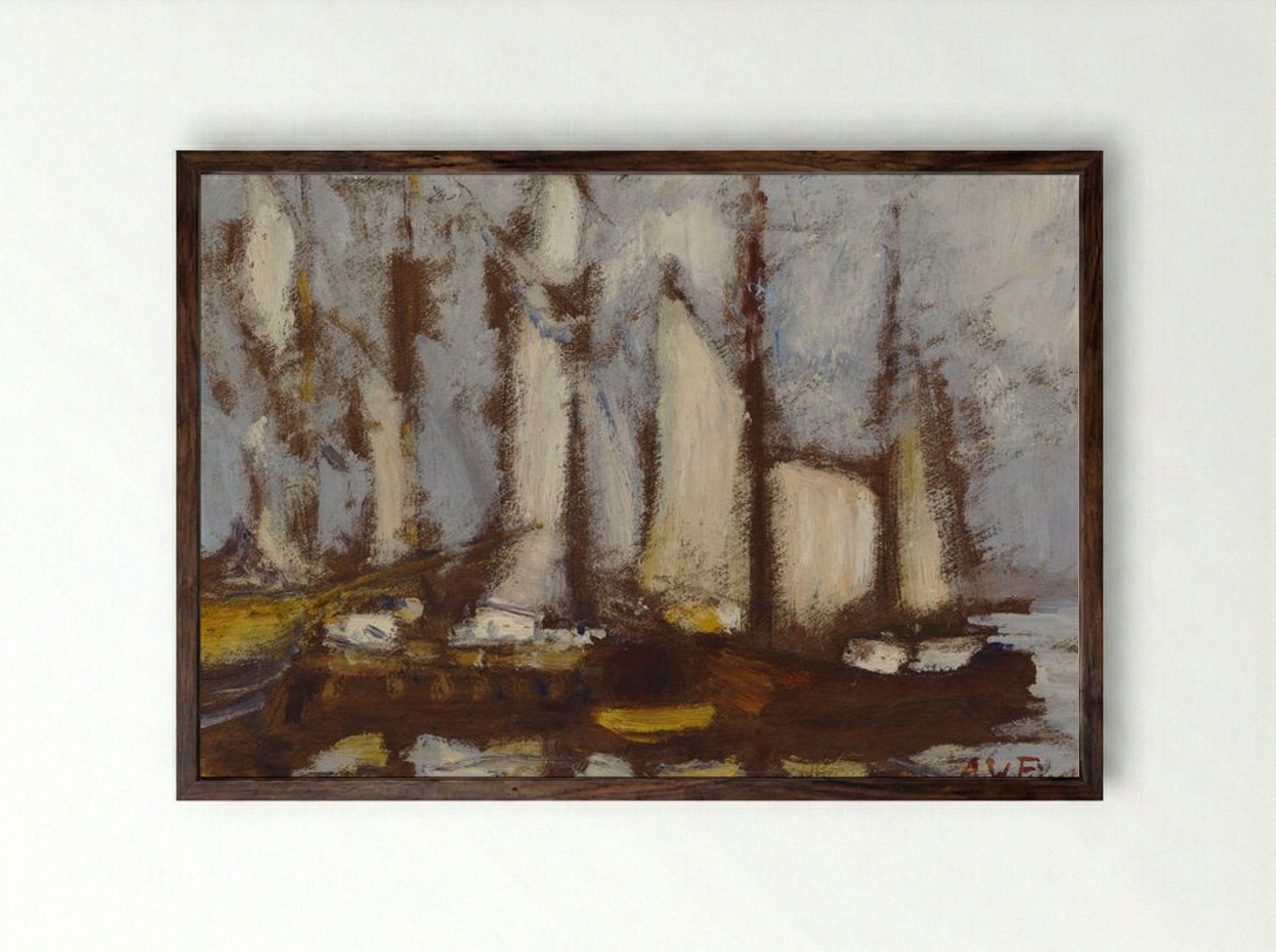 Sailing Vessels - Alfred William Finch - Framed Print Dark Wood