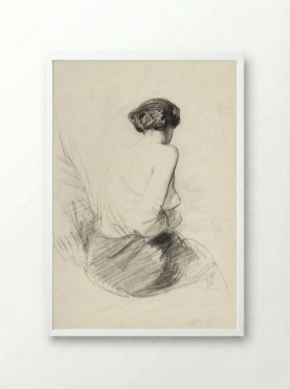 Woman Seated, Seen from Back (Nude Study) - Paul Gavarni - Framed Print White