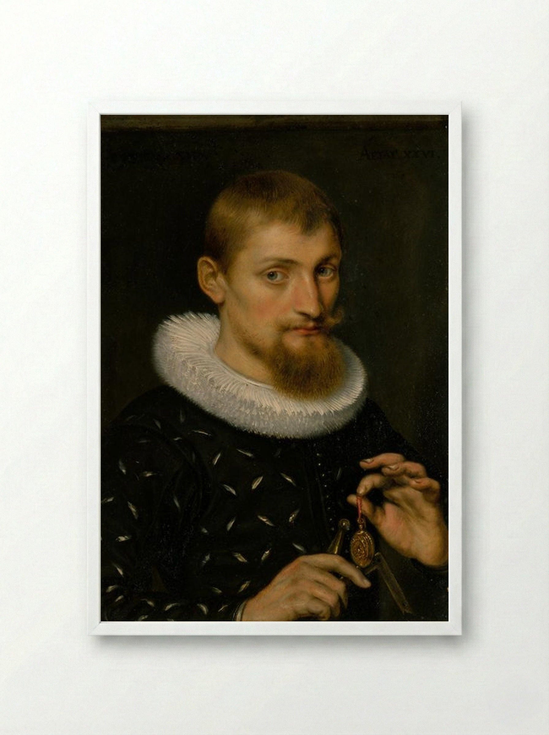 Portrait of a Man, Possibly an Architect or Geographer - Peter Paul Rubens - Framed Print White