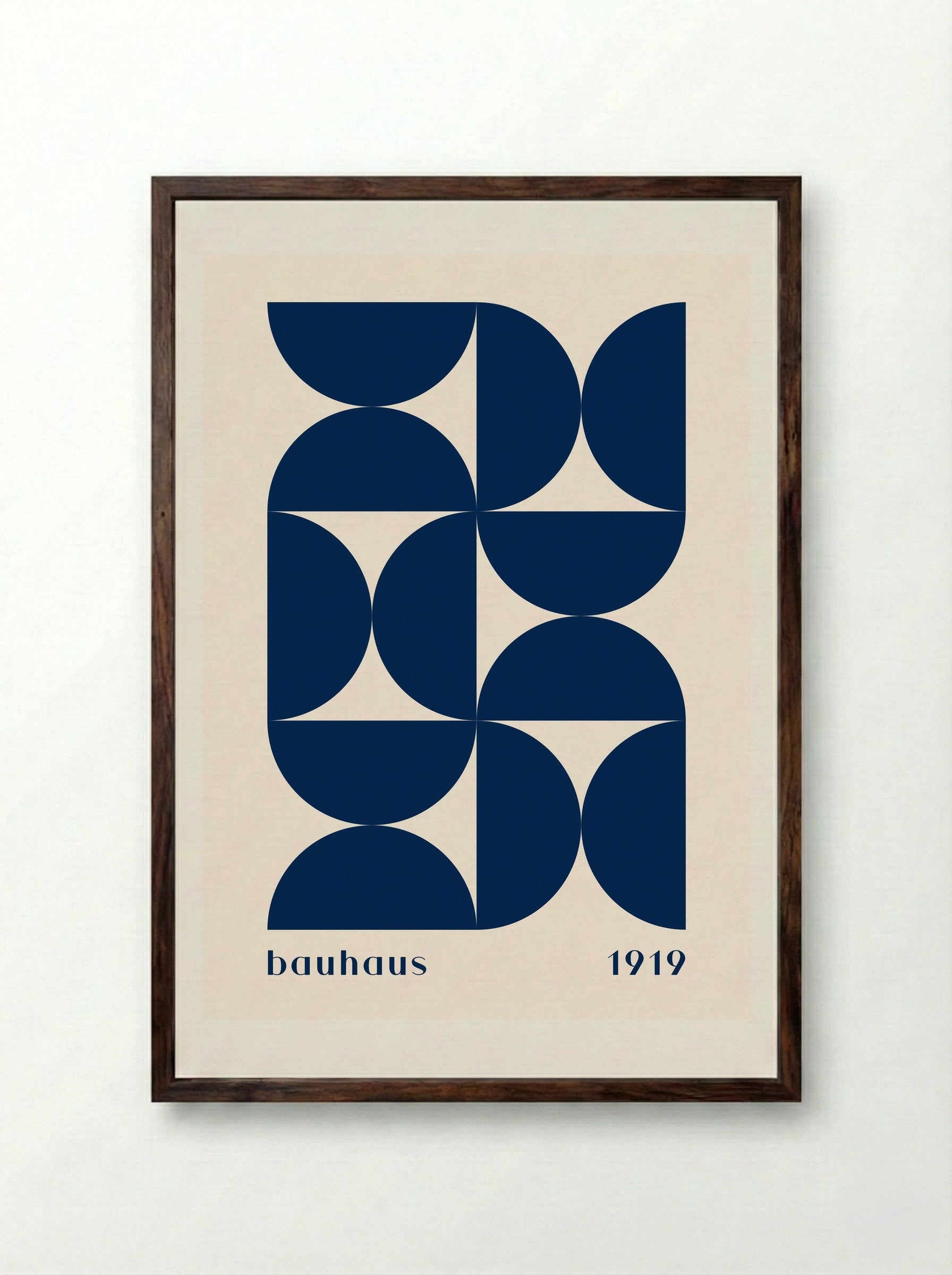 Bauhaus Geometrika (1919) in Deep Blue - Framed Print Dark Wood