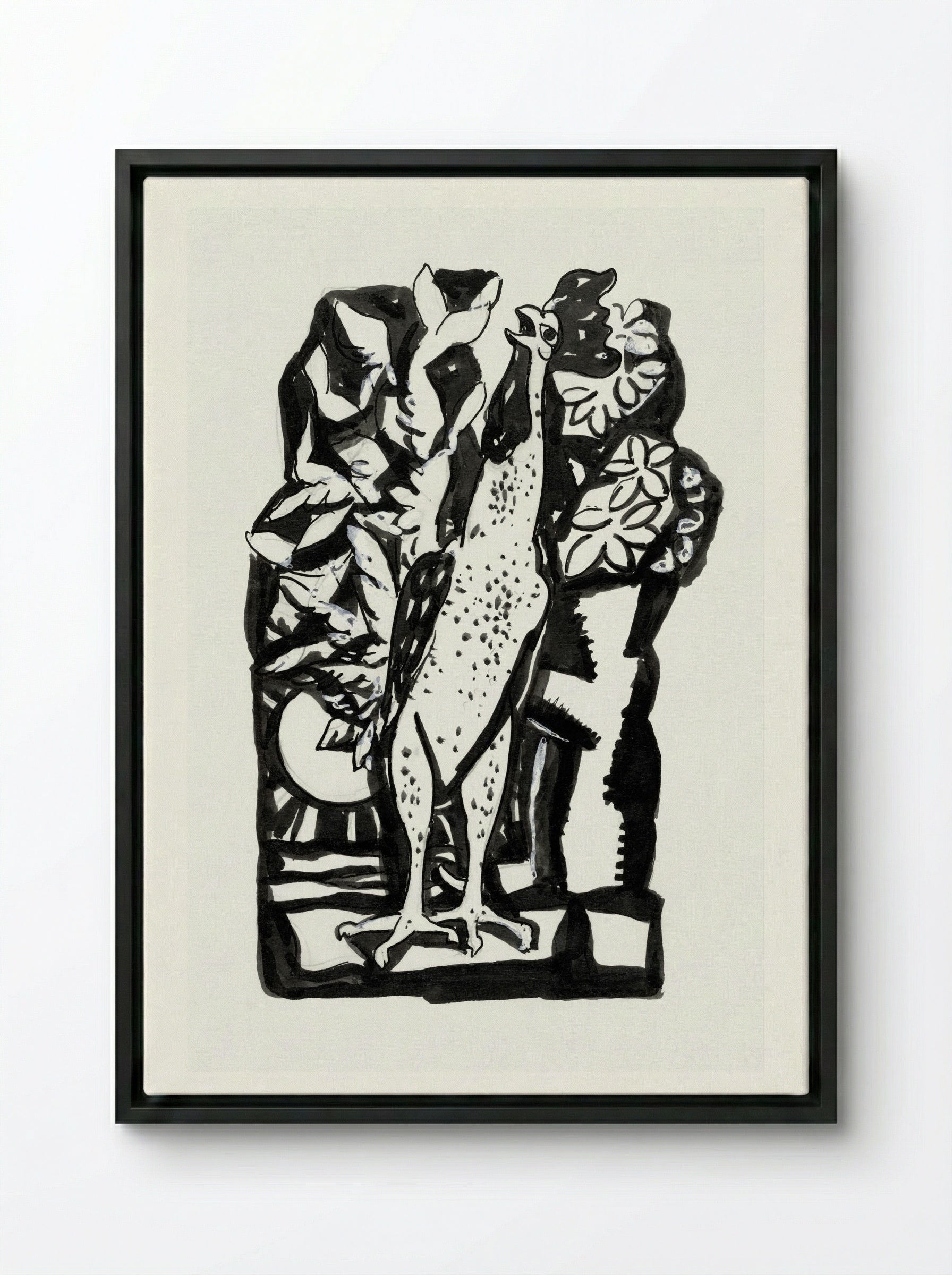 Crowing Rooster - Leo Gestel - Framed Canvas Black