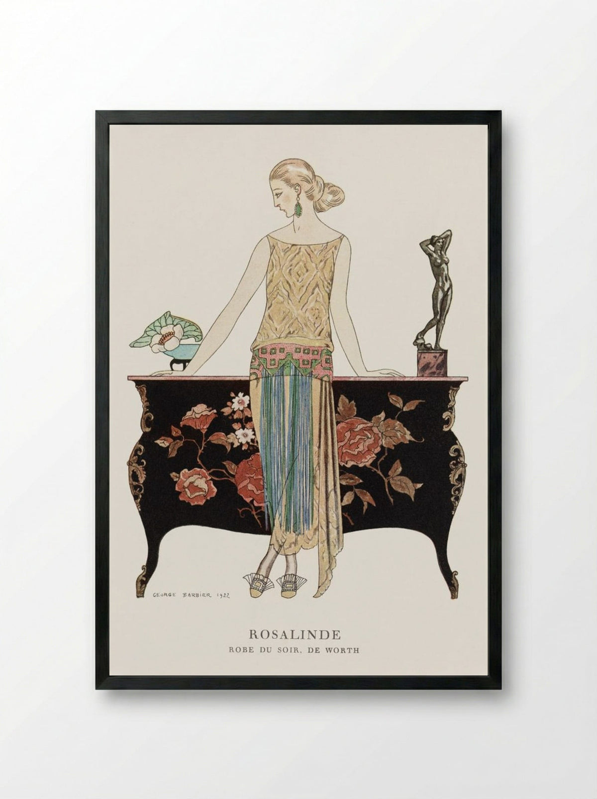 Rosalinde, Robe du Soir, de Worth - George Barbier - Framed Print Black