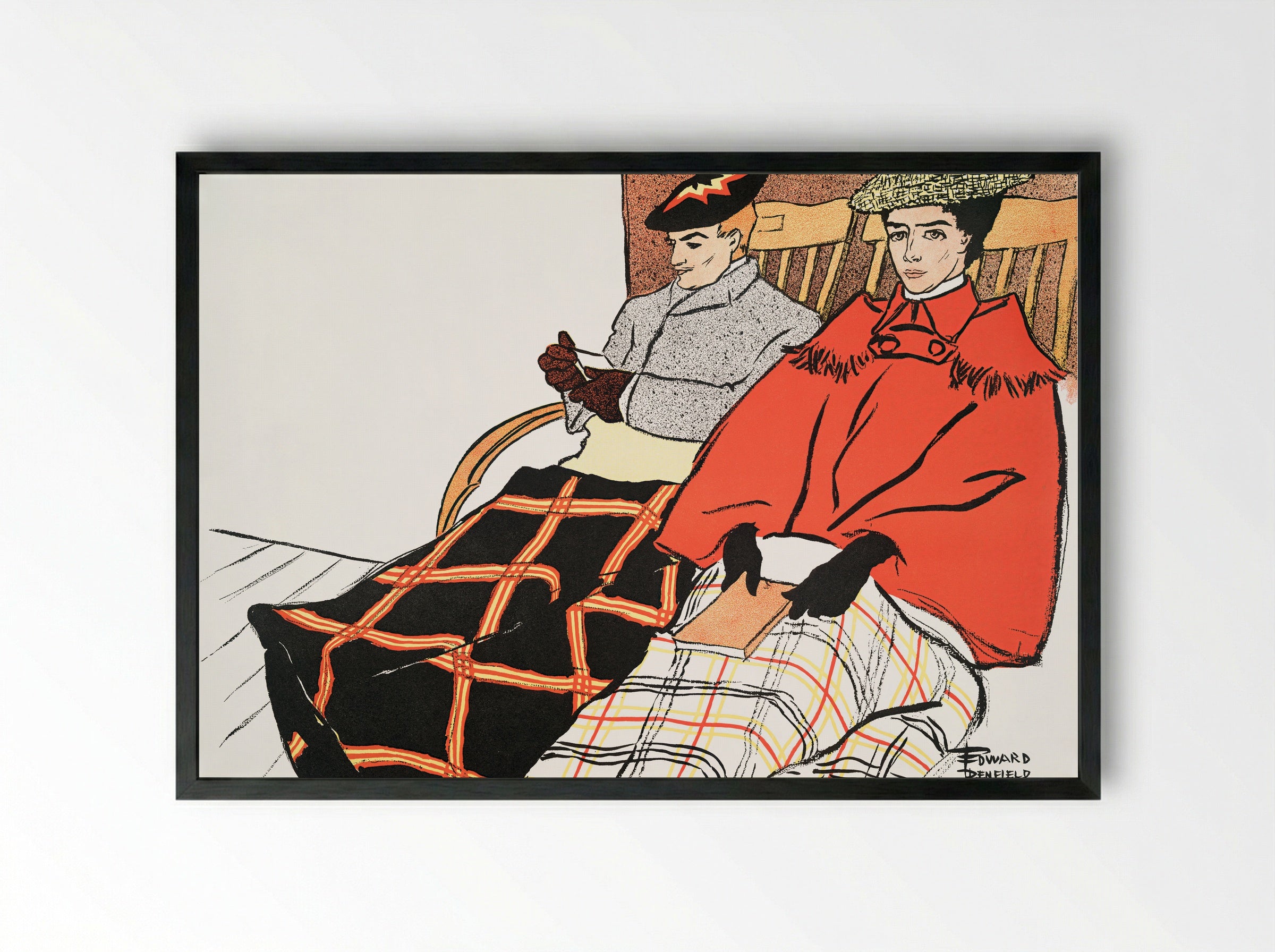 Man and Woman Sitting Together - Edward Penfield - Framed Print Black