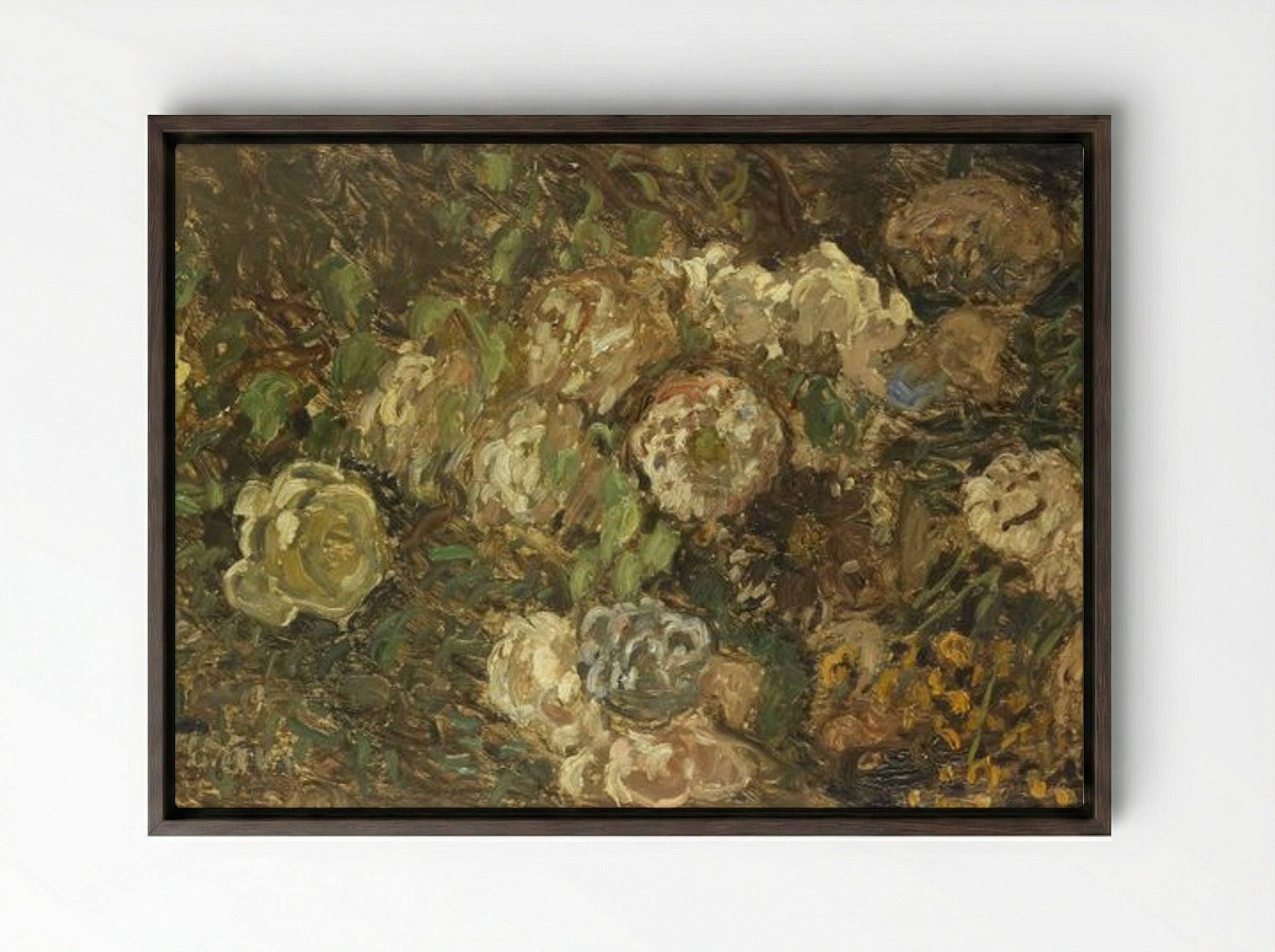 Flowers - Claude Monet - Framed Canvas Dark Wood