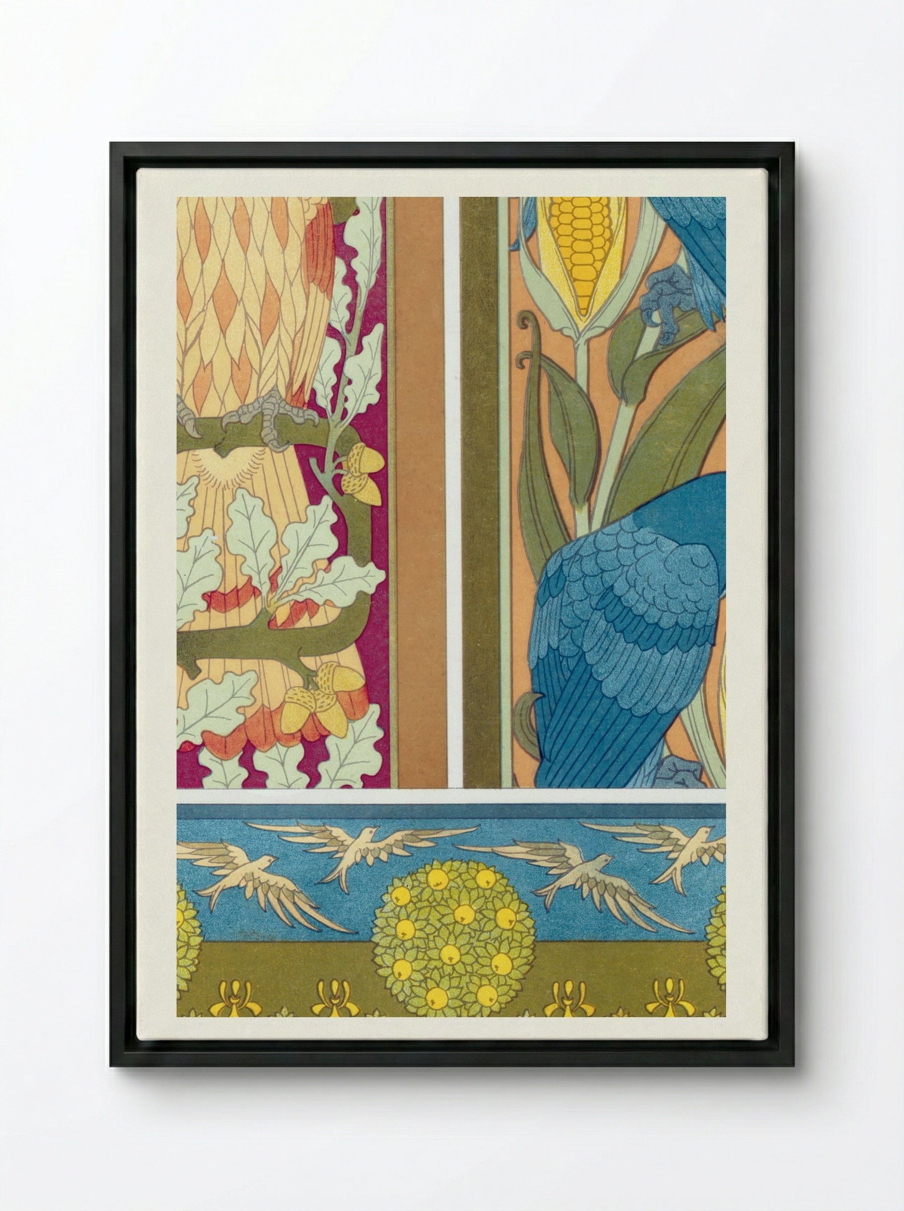 L'Animal dans la Décoration, Plate 12 (Eagle, Macaws, Fish and Birds) - Maurice Pillard Verneuil - Framed Canvas Black
