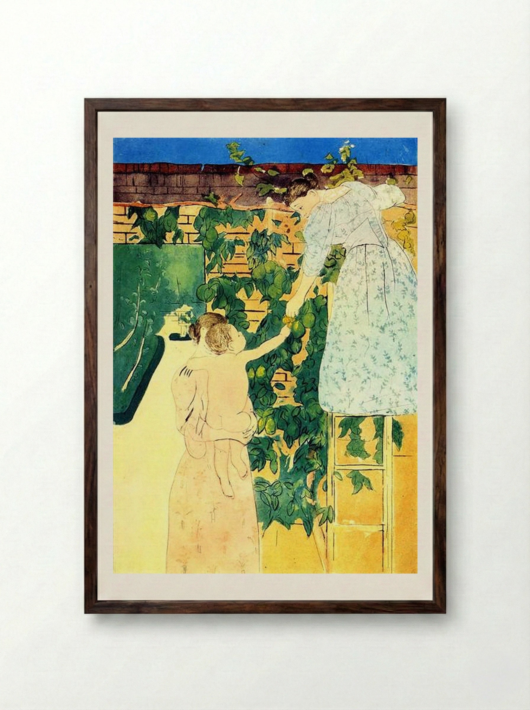 Gathering Fruit - Mary Cassatt - Framed Print Dark Wood