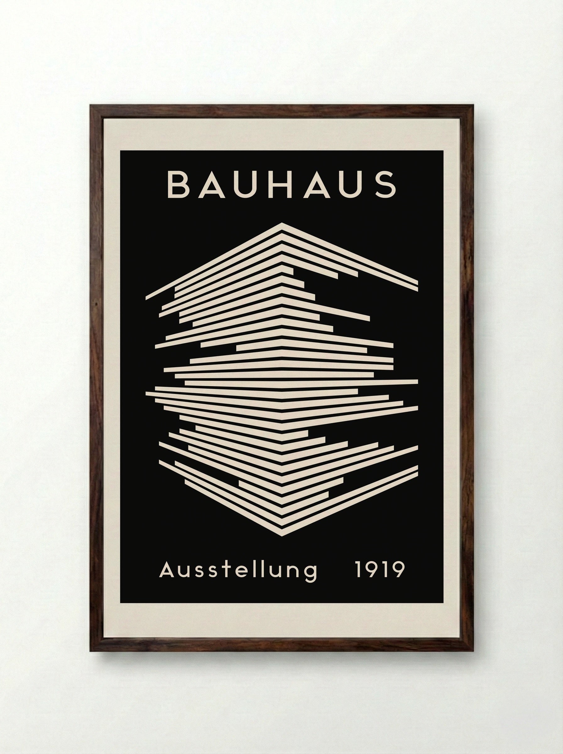 Bauhaus Architectural Lines on Black - Framed Print Dark Wood