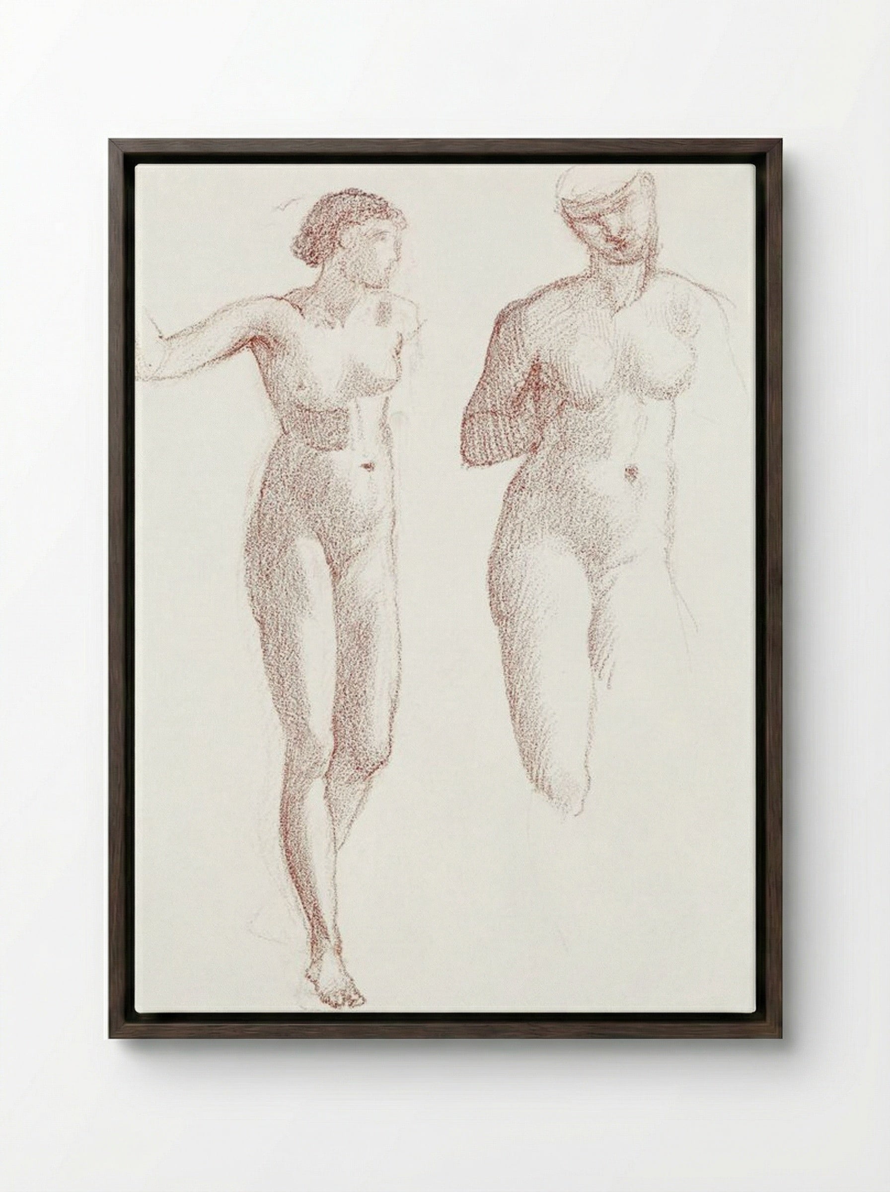 Cupid and Psyche - Female Nude - Two Studies - Edward Burne-Jones - Framed Canvas Dark Wood