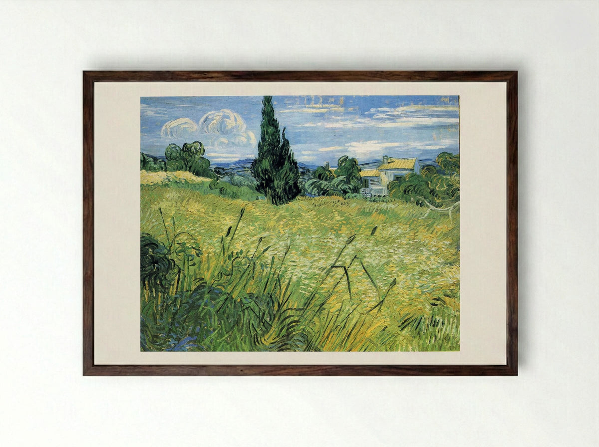 Green Wheat Field with Cypress - Vincent van Gogh - Framed Print Dark Wood