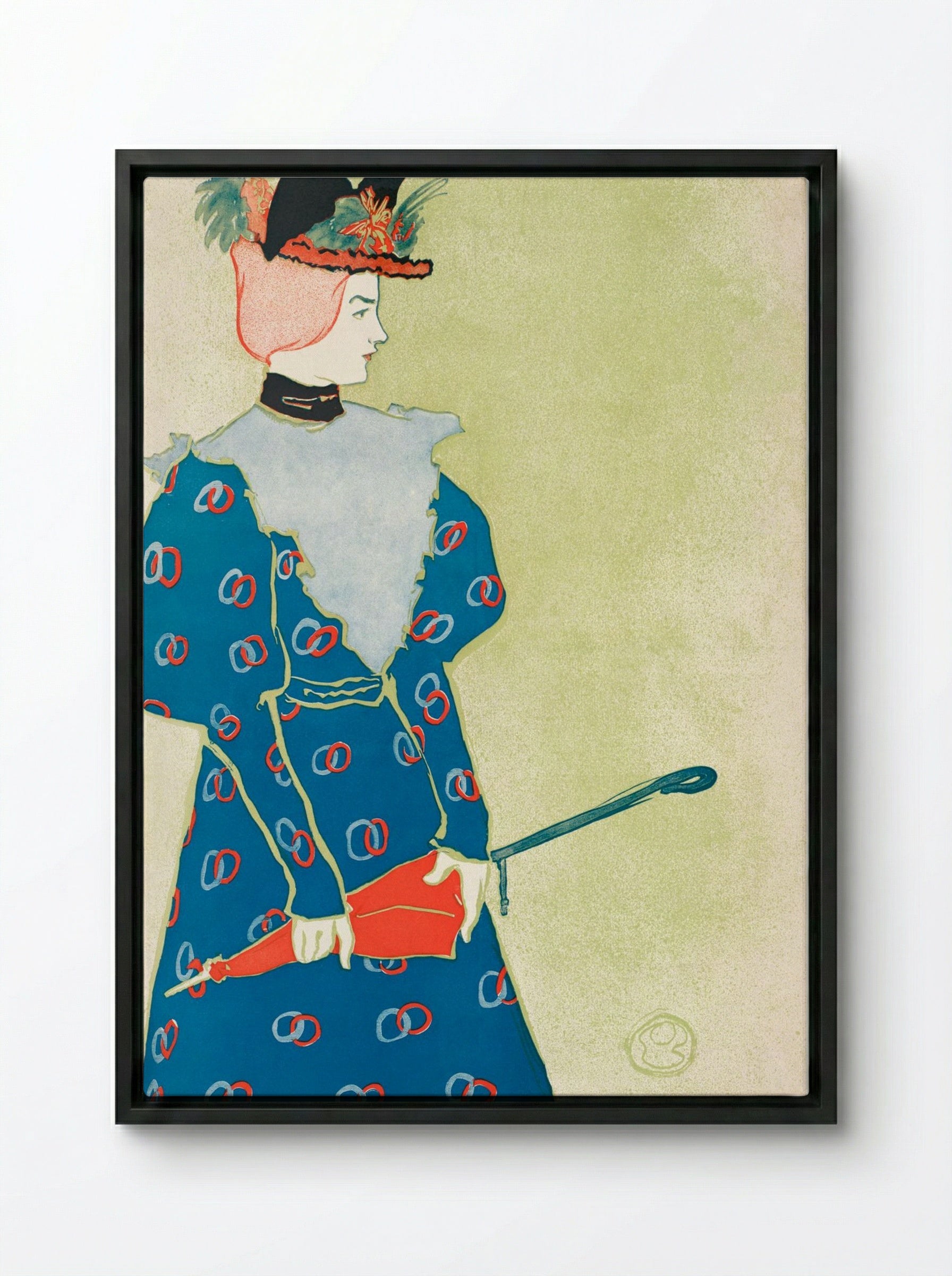 Woman Holding Umbrella - Edward Penfield - Framed Canvas Black