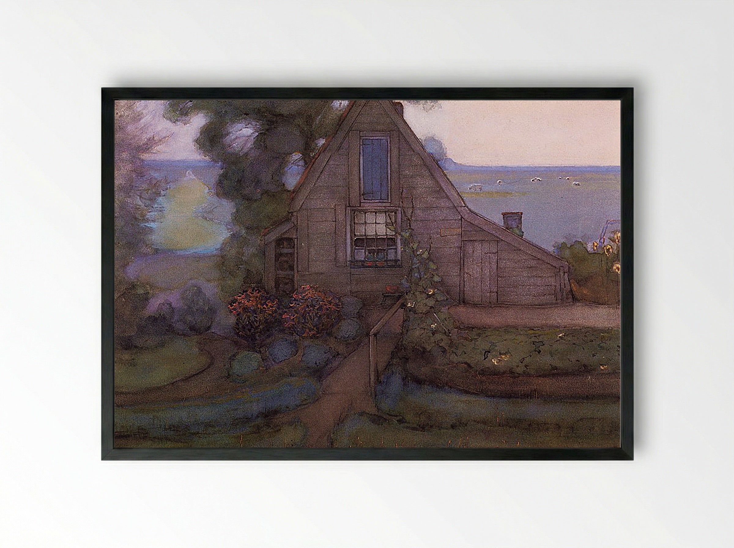 Farmhouse with Polder in Blue - Piet Mondrian - Framed Print Black
