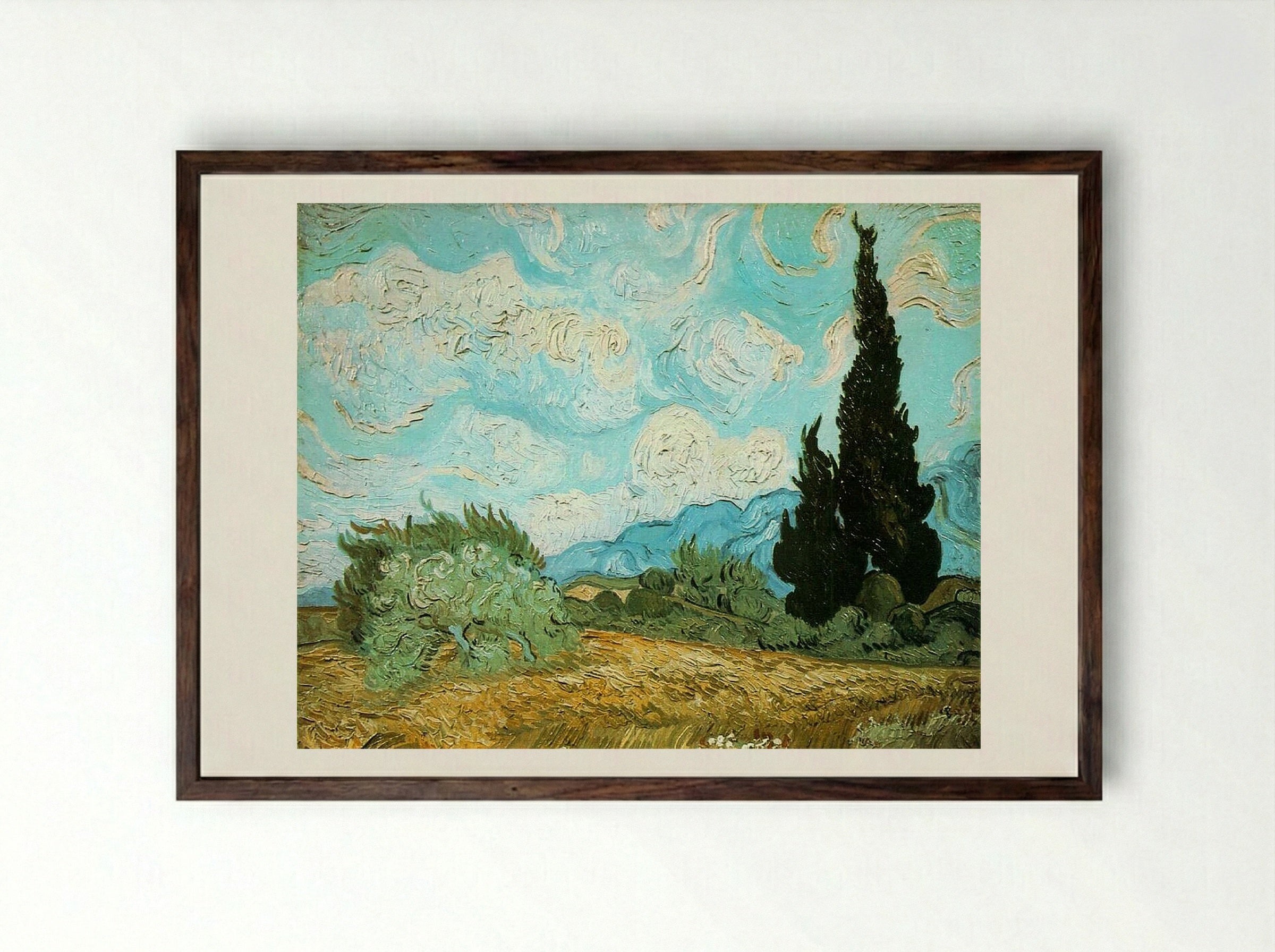 Wheat Field with Cypresses - Vincent van Gogh - Framed Print Dark Wood