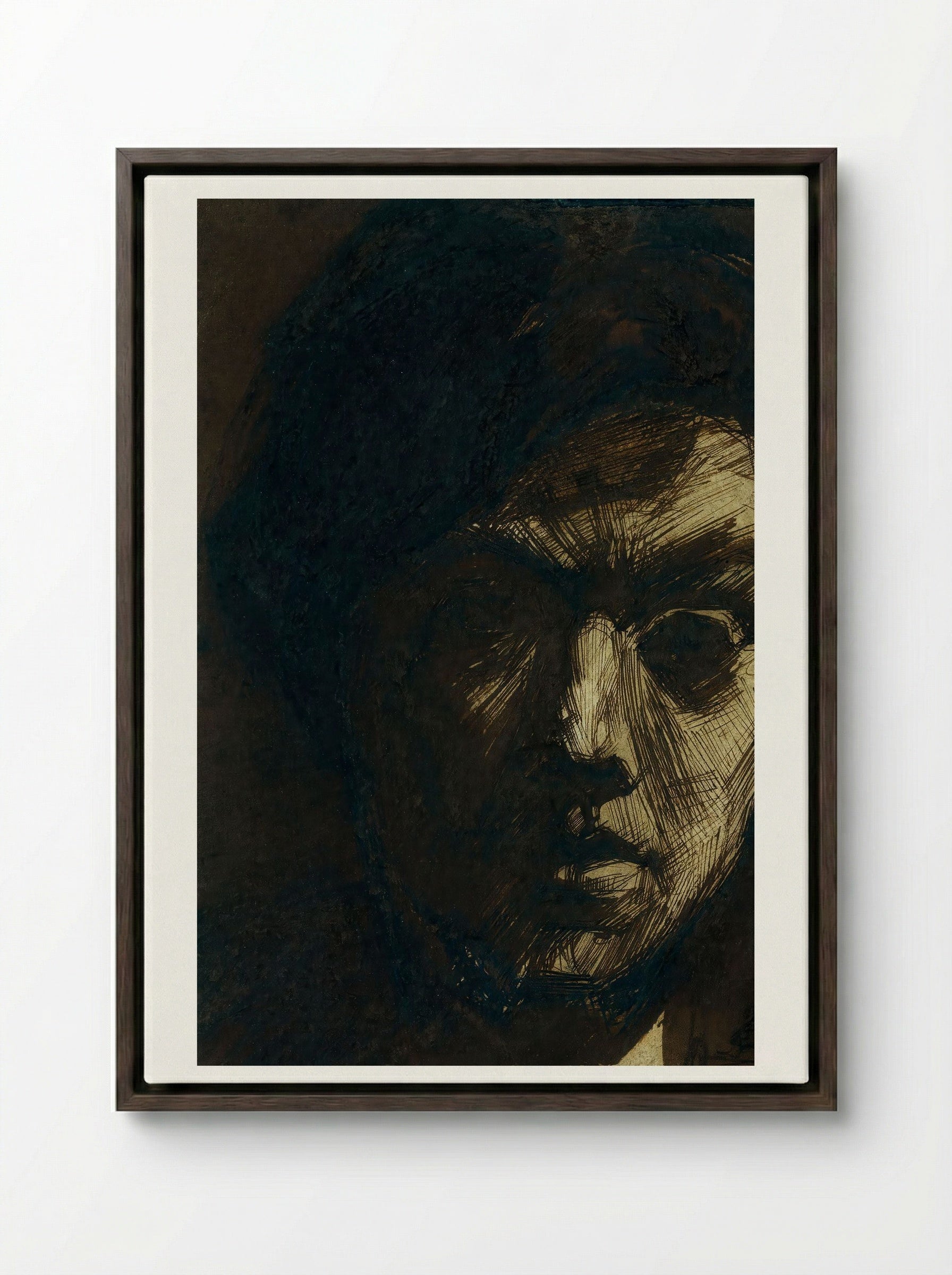 Self-Portrait of the Painter Jan Toorop - Jan Toorop - Framed Canvas Dark Wood