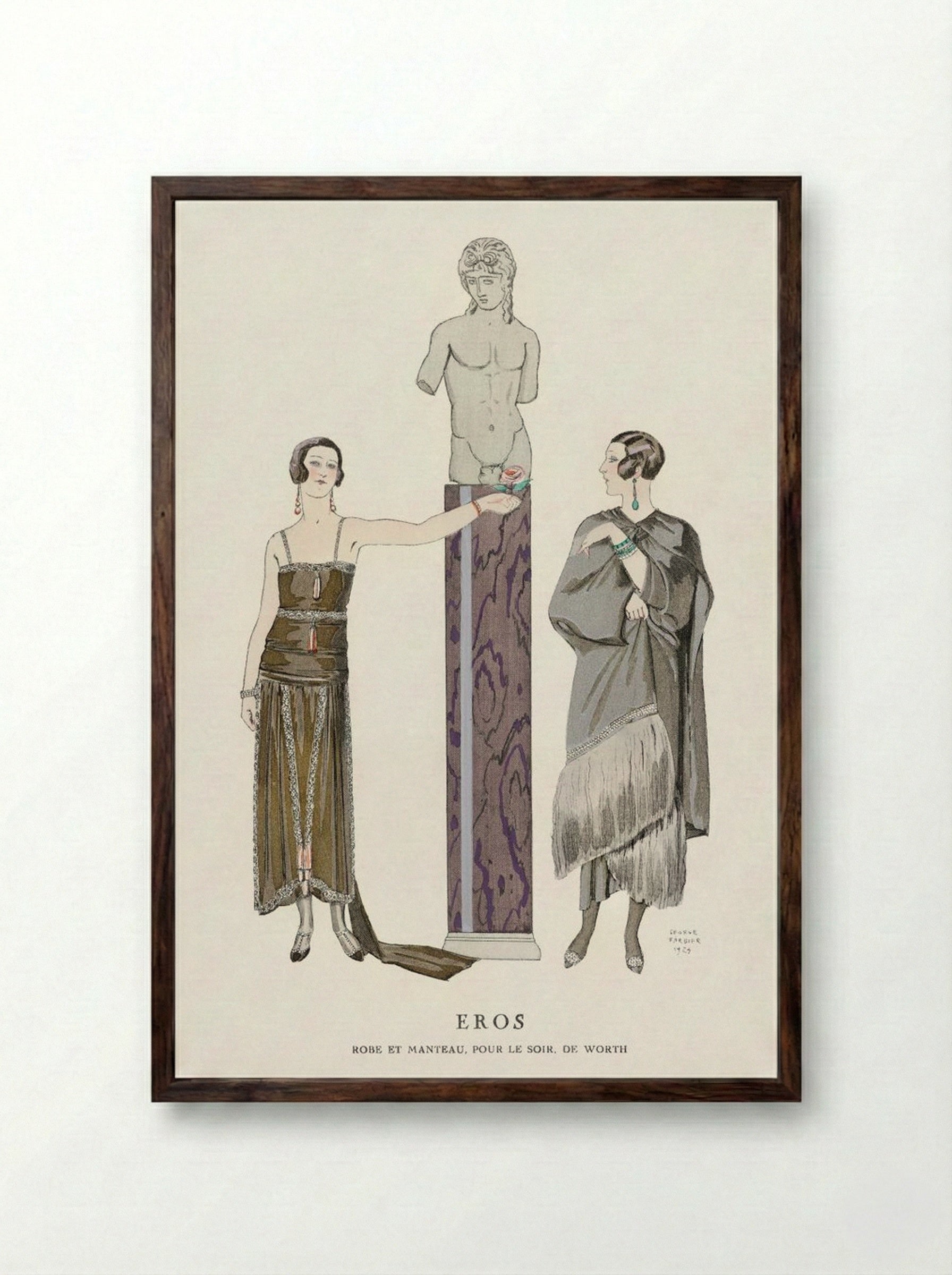 Eros: Robe et Manteau pour le Soir, de Worth - George Barbier - Framed Print Dark Wood