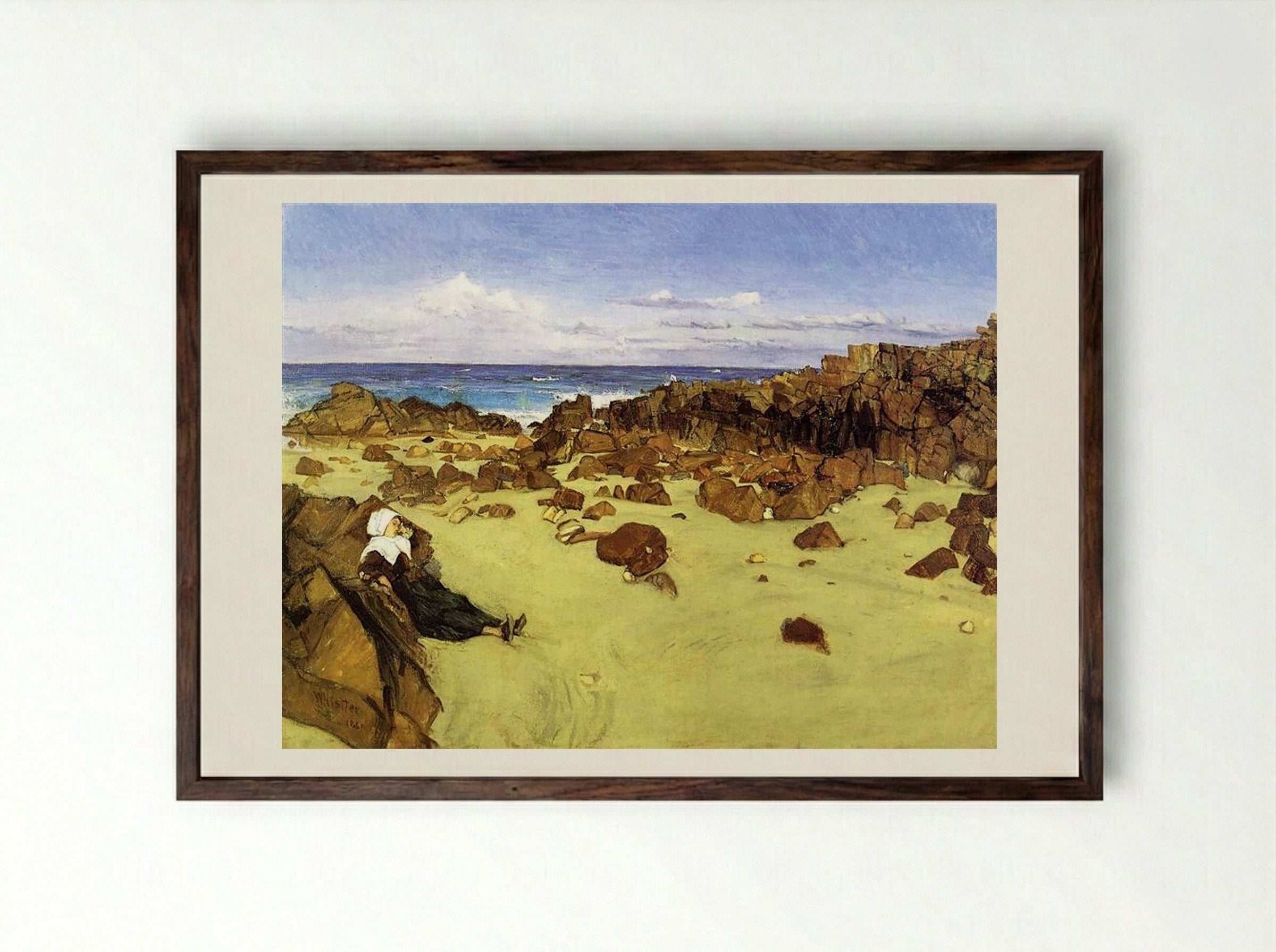 The Coast of Brittany (aka Alone with the Tide) - James McNeill Whistler - Framed Print Dark Wood