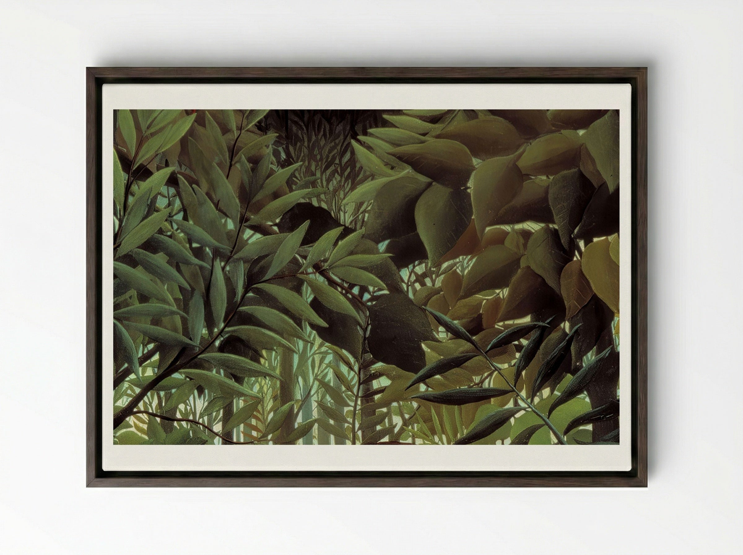 The Hungry Lion Throws Itself on the Antelope - Henri Rousseau - Framed Canvas Dark Wood